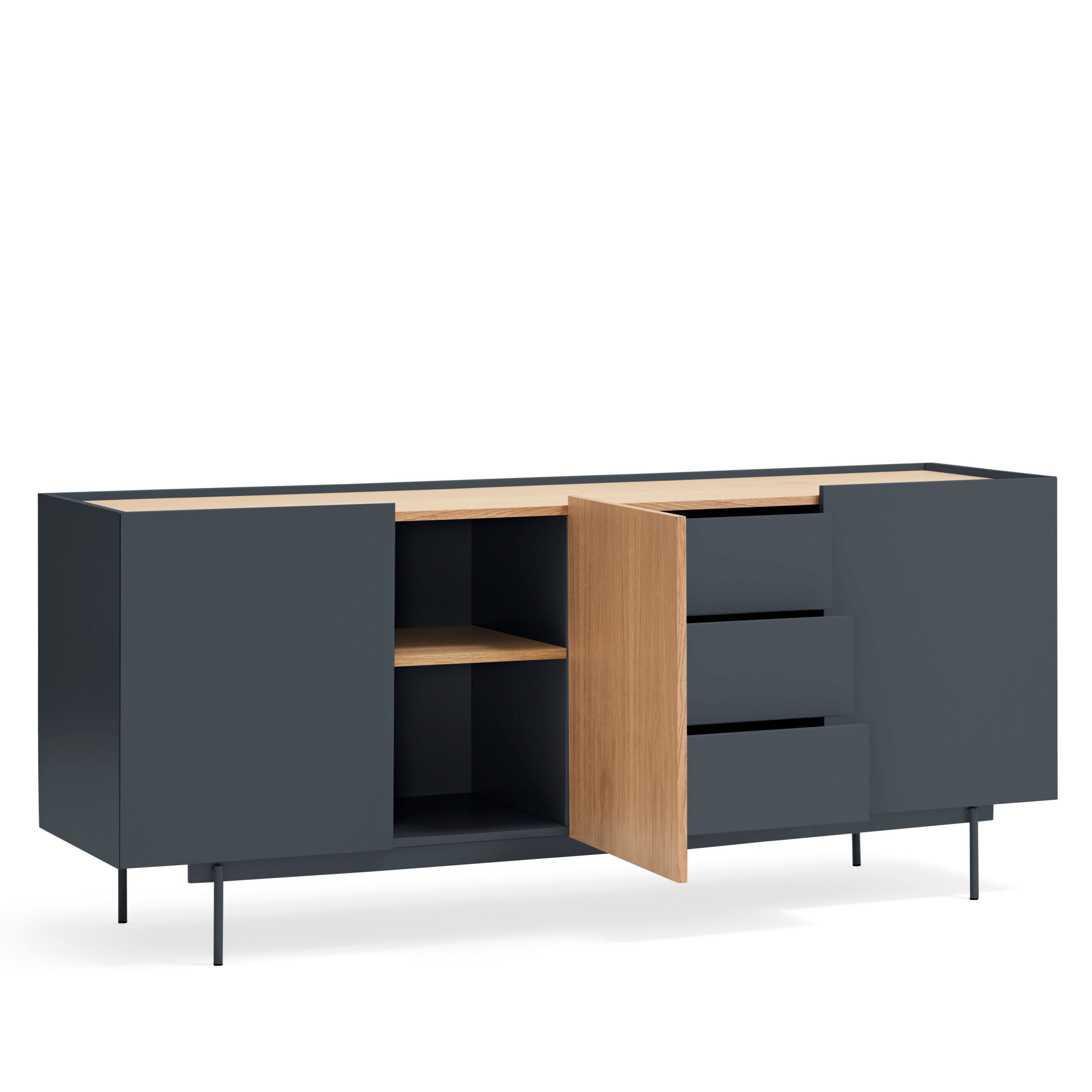 Buffet 3 portes et 3 tiroirs 180x78 cm Otto en chêne gris anthracite 
