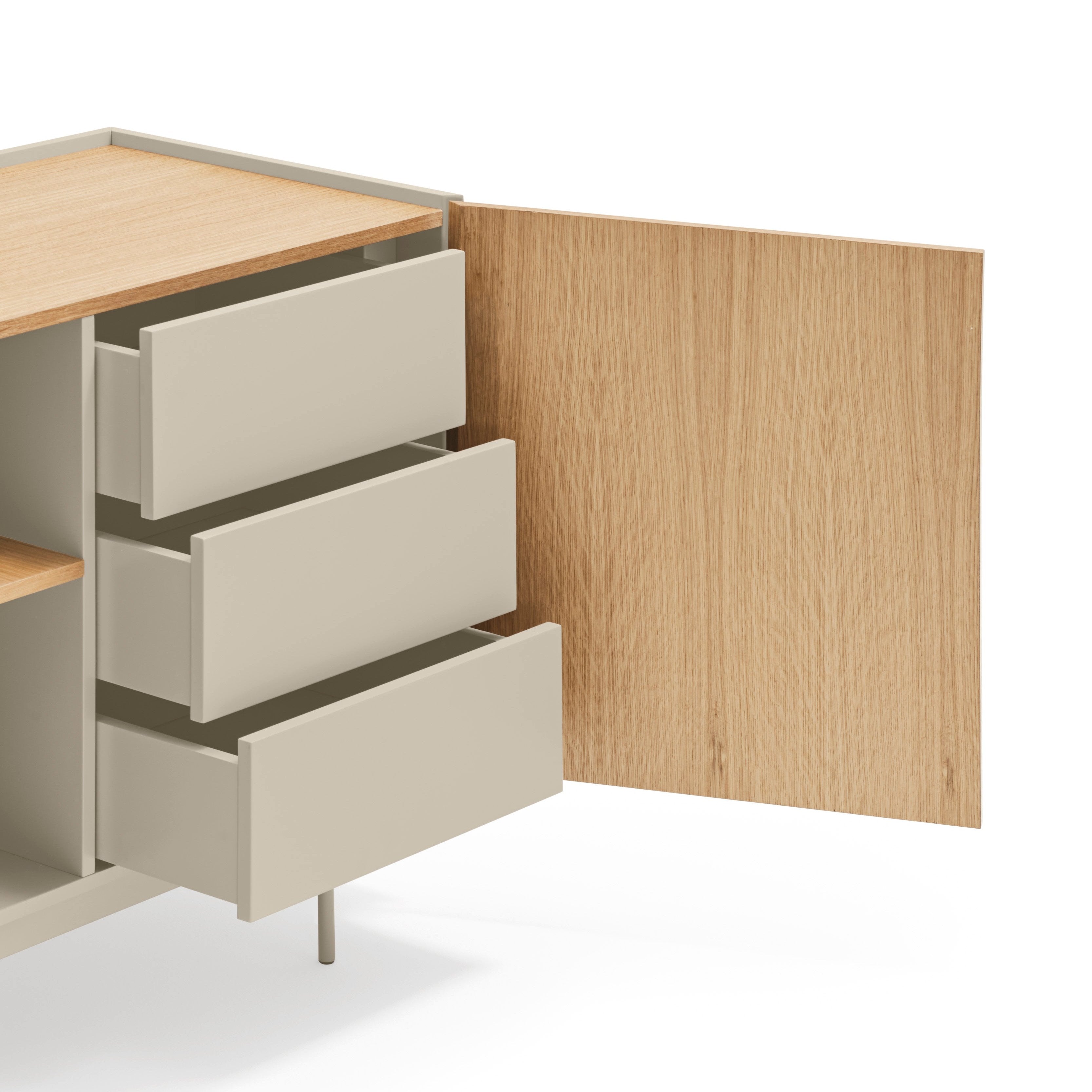 Buffet 2 portes et 3 tiroirs  135x78 cm Otto en chêne et cachemire