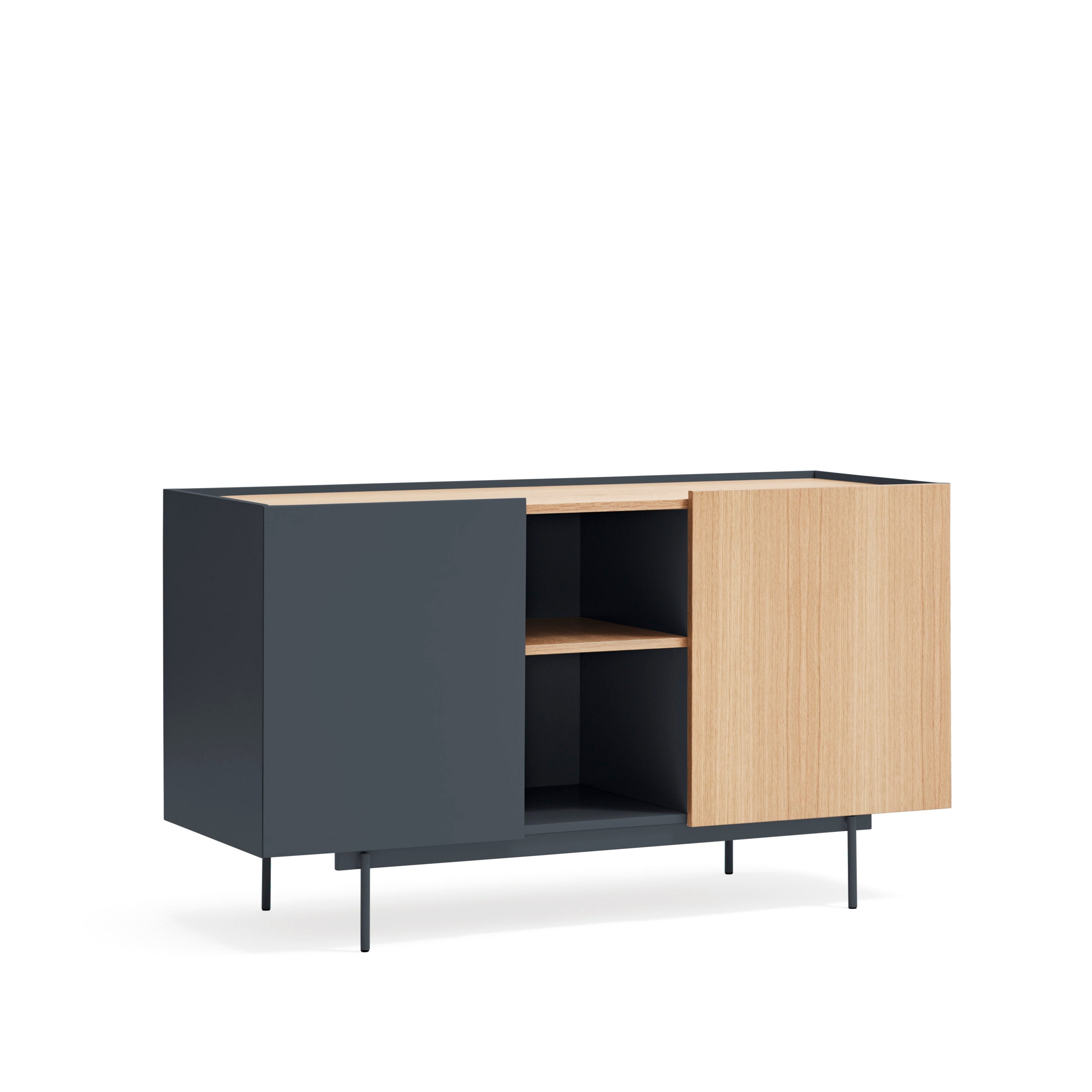 Buffet 2 portes 3 tiroirs 135x78 cm Otto en bois chêne gris anthracite 