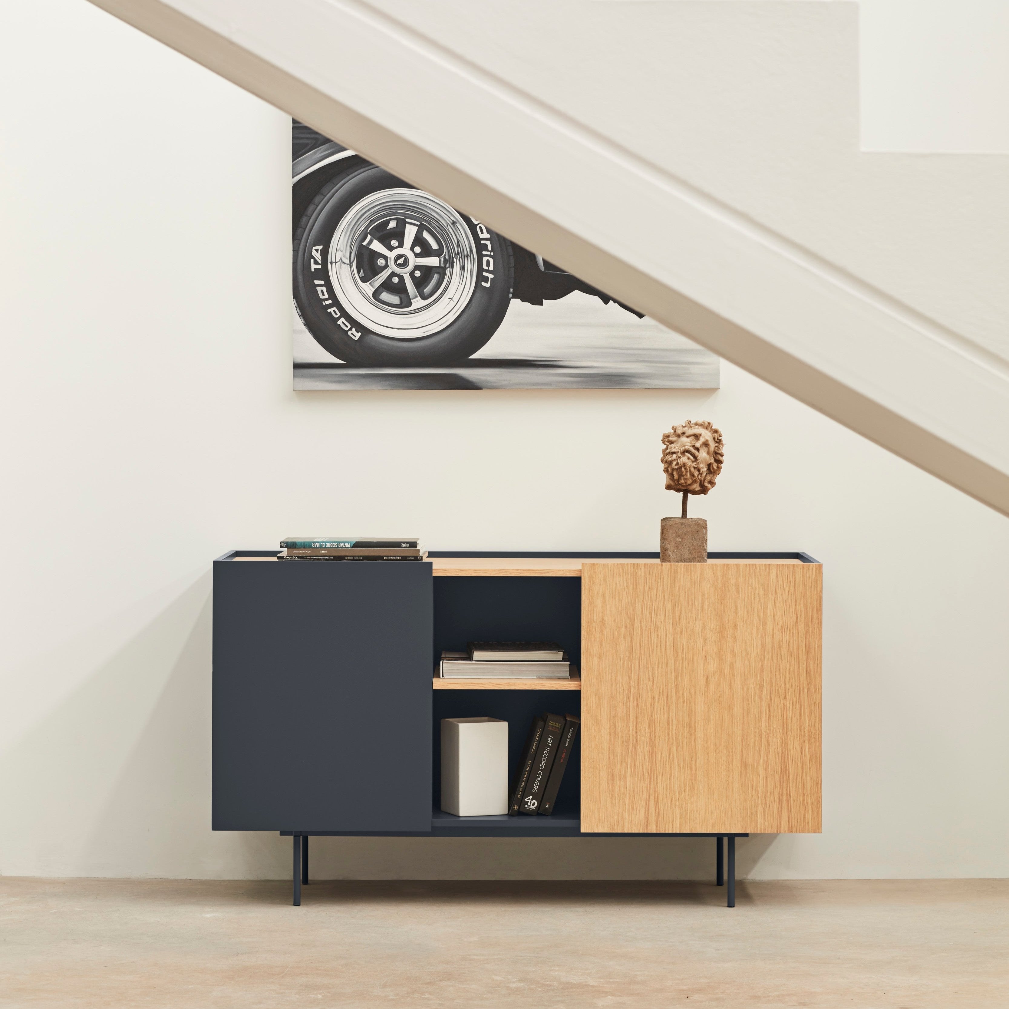Buffet 2 portes 3 tiroirs 135x78 cm Otto en bois chêne gris anthracite 