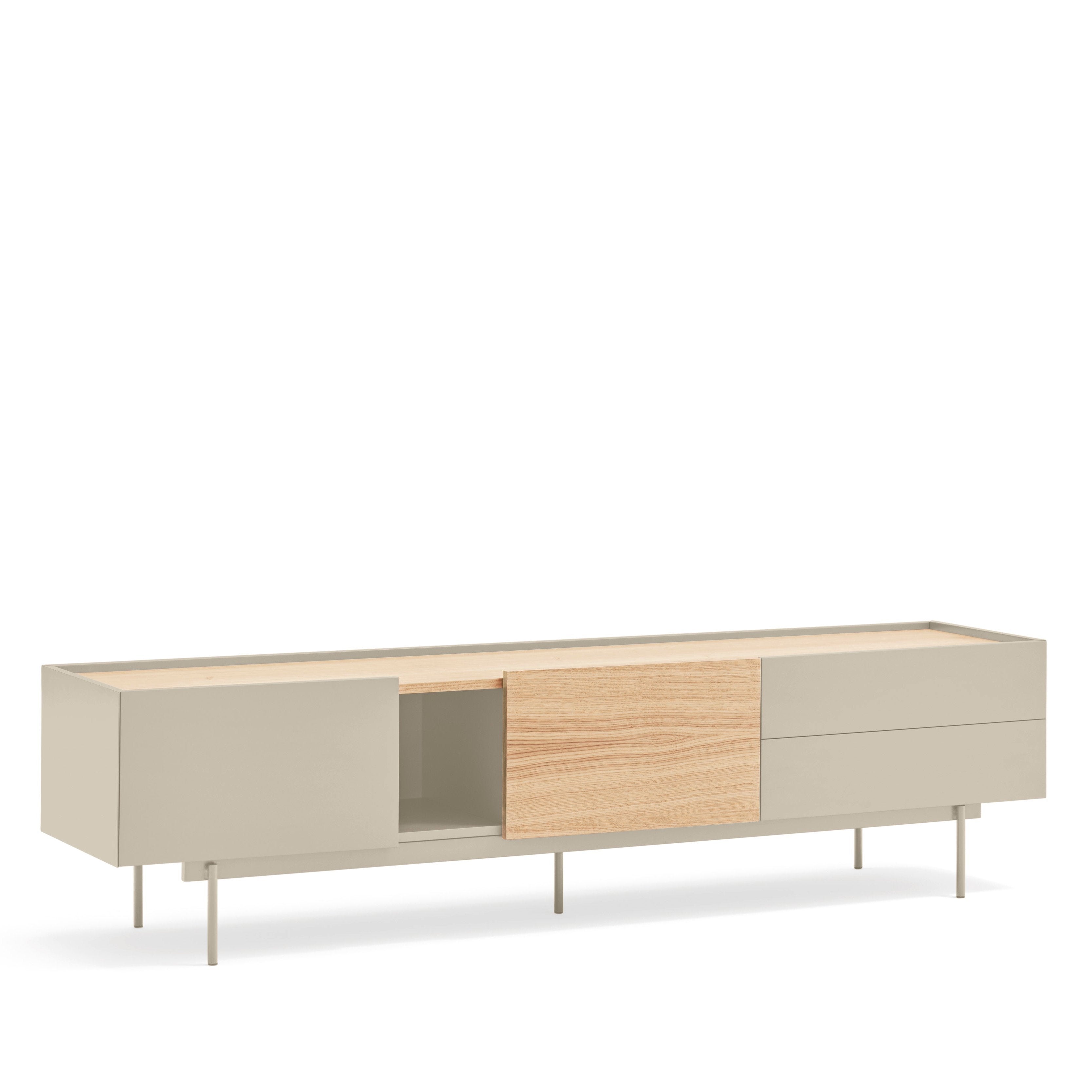 Meuble TV 2 portes 2 tiroirs 180x45 cm Otto en bois chêne et cachemire