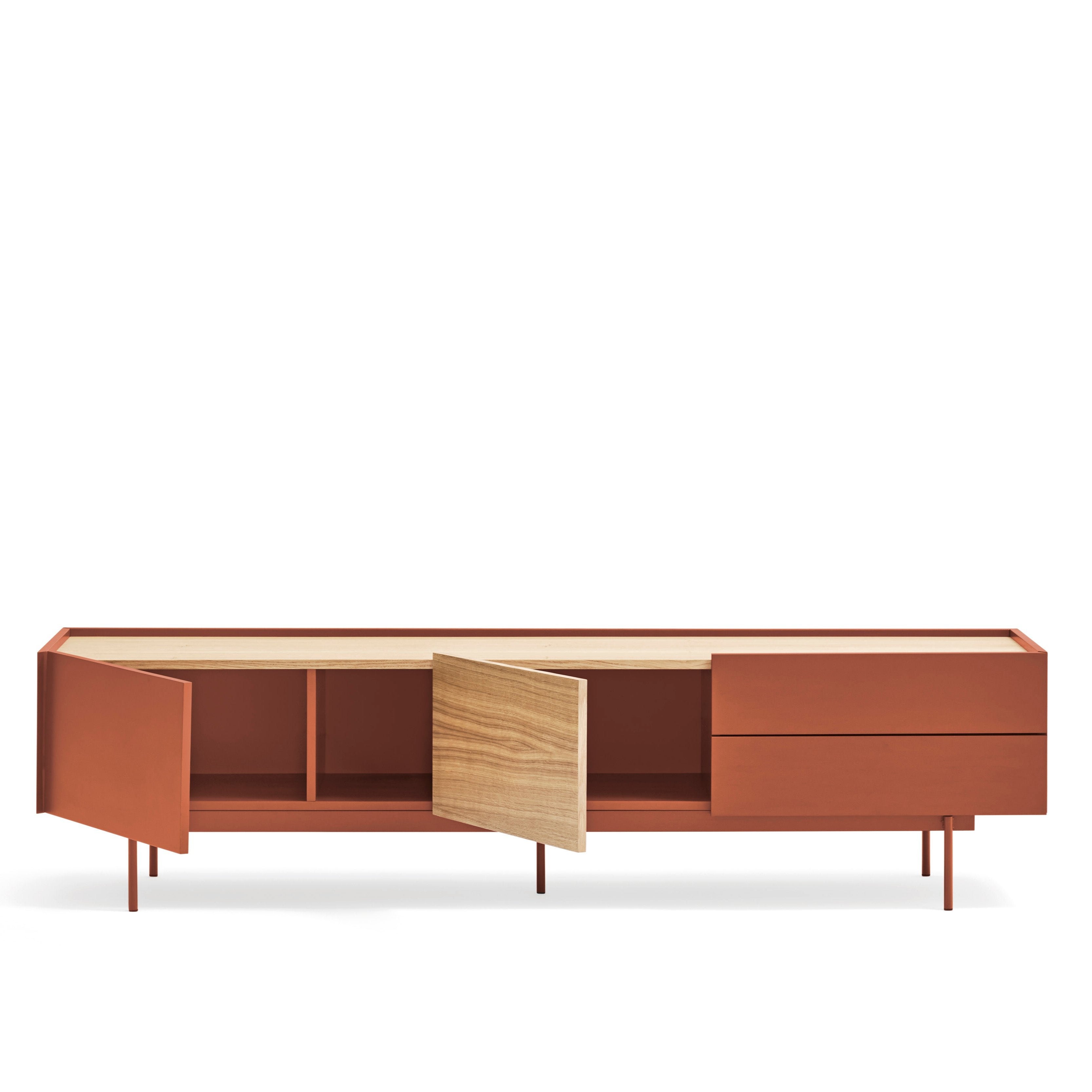 Meuble TV 2 portes 2 tiroirs 180x45 cm Otto en bois de chêne et terre cuite