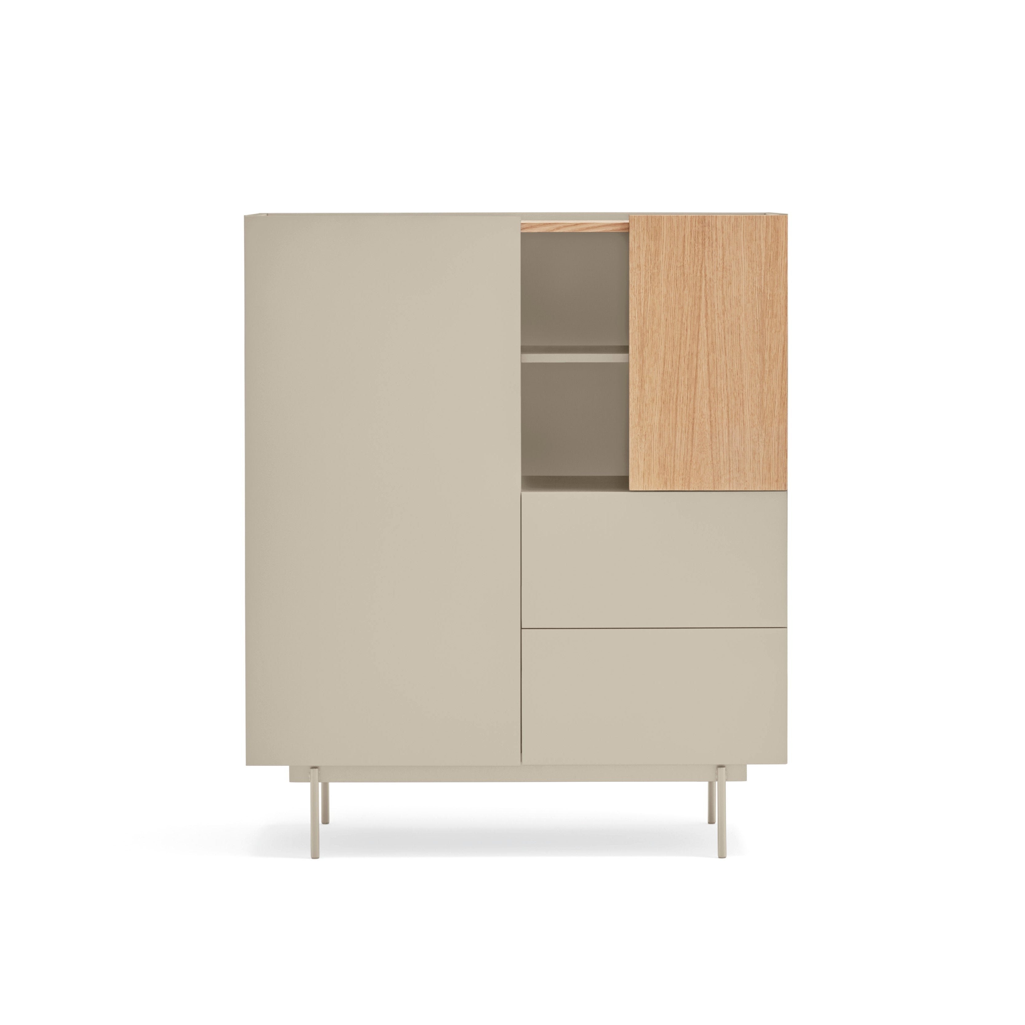 Buffet 2 portes 2 tiroirs 100x120 cm Otto de Teulat en bois de chêne et cachemire