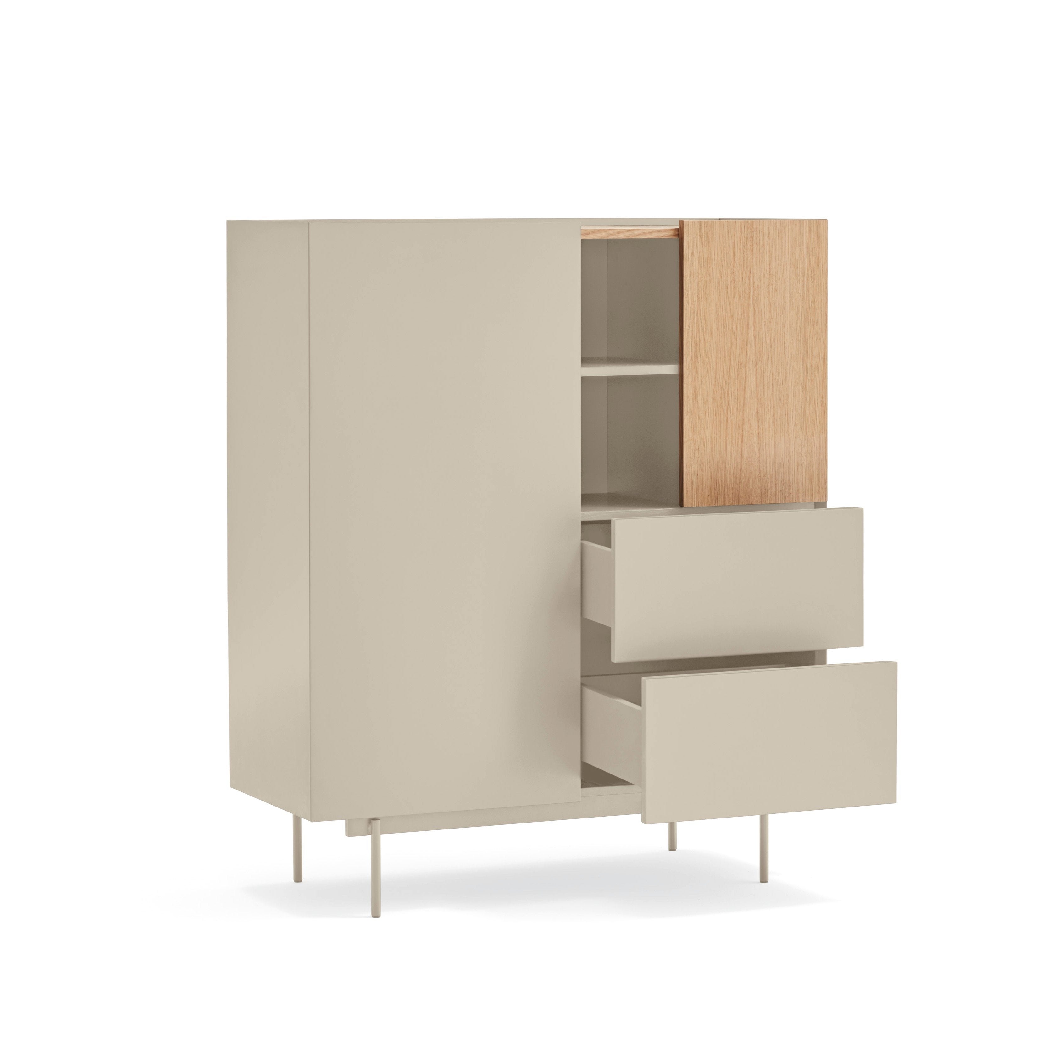 Buffet 2 portes 2 tiroirs 100x120 cm Otto de Teulat en bois de chêne et cachemire