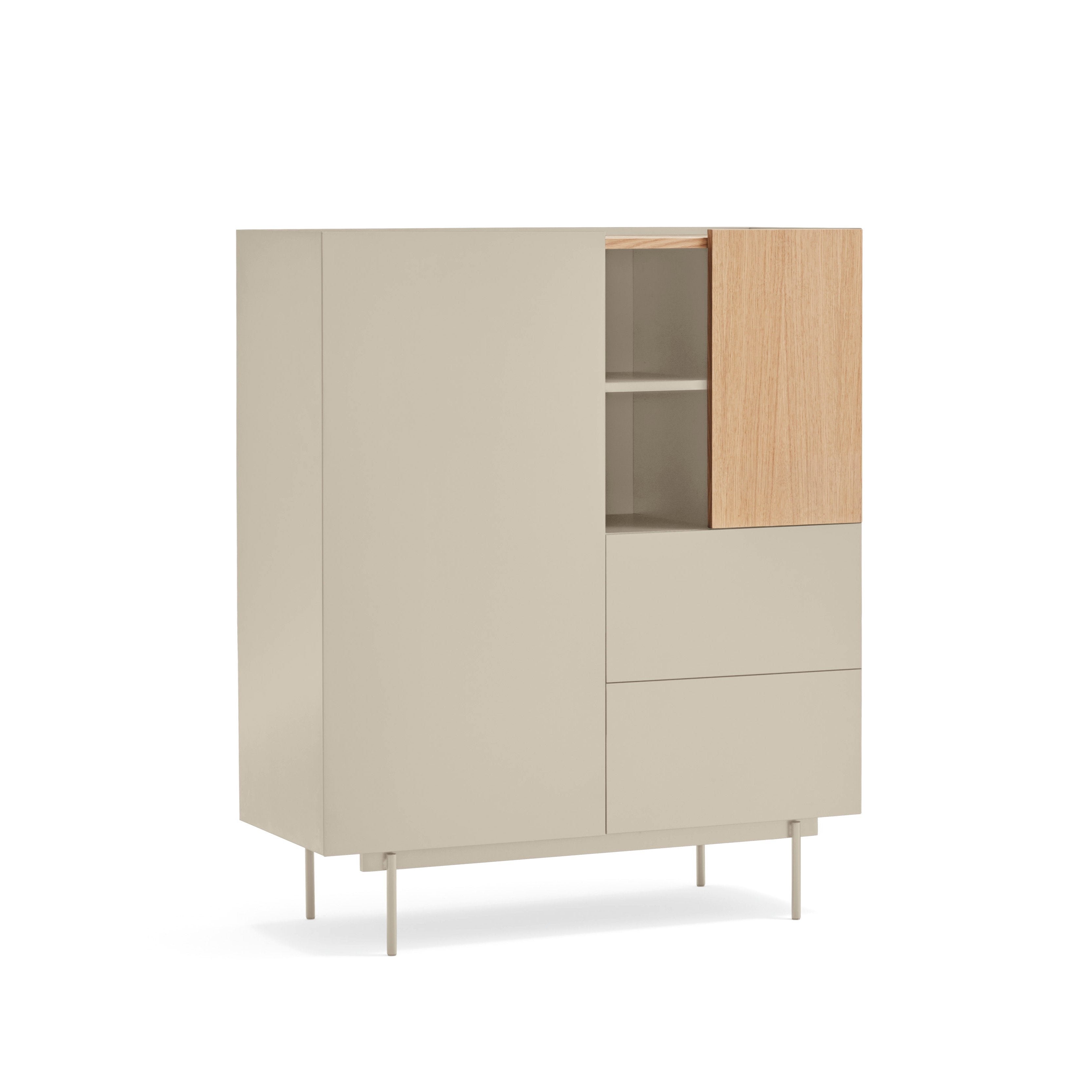 Buffet 2 portes 2 tiroirs 100x120 cm Otto de Teulat en bois de chêne et cachemire