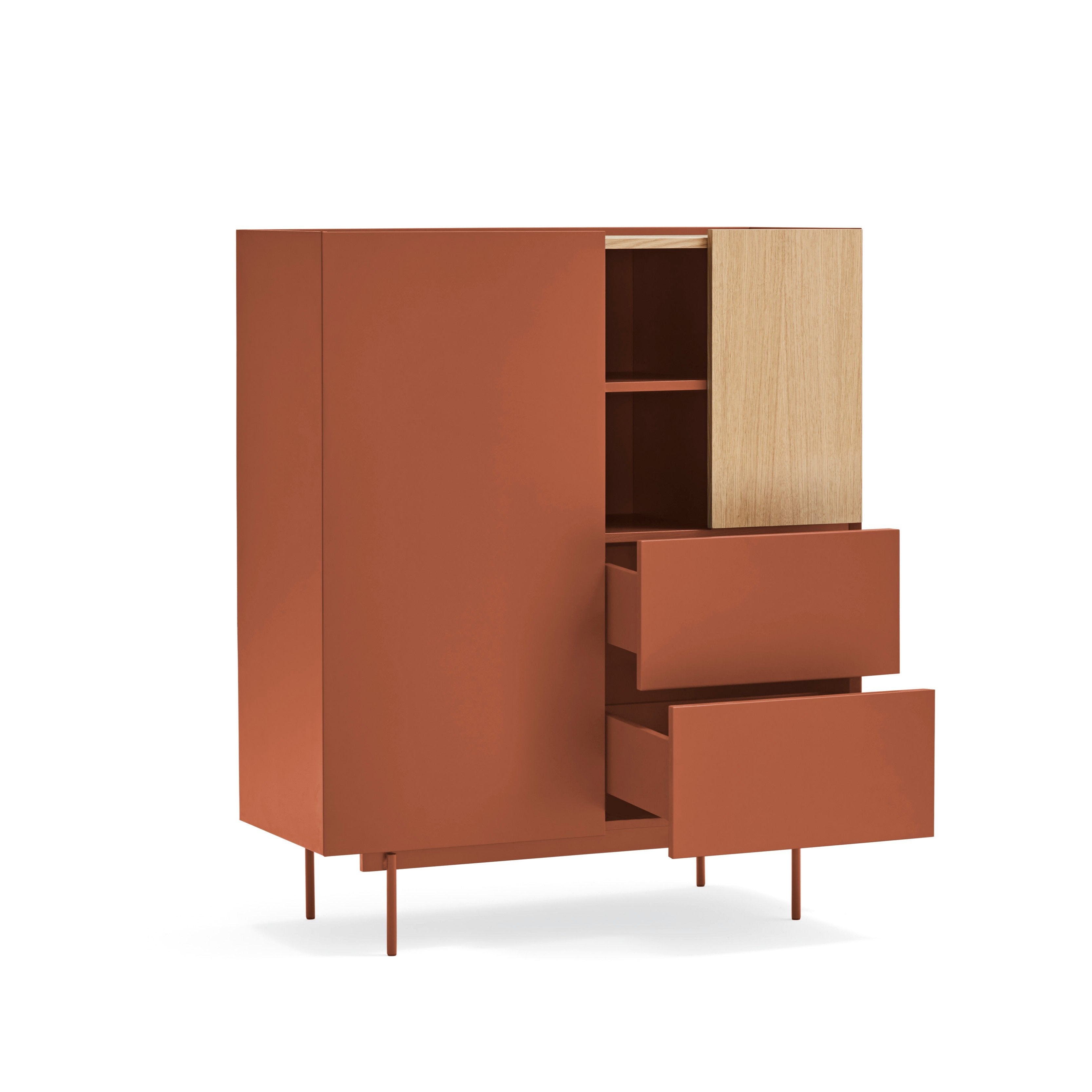 Buffet 2 portes 2 tiroirs 100x120 cm Otto de Teulat en bois de chêne et terre cuite 