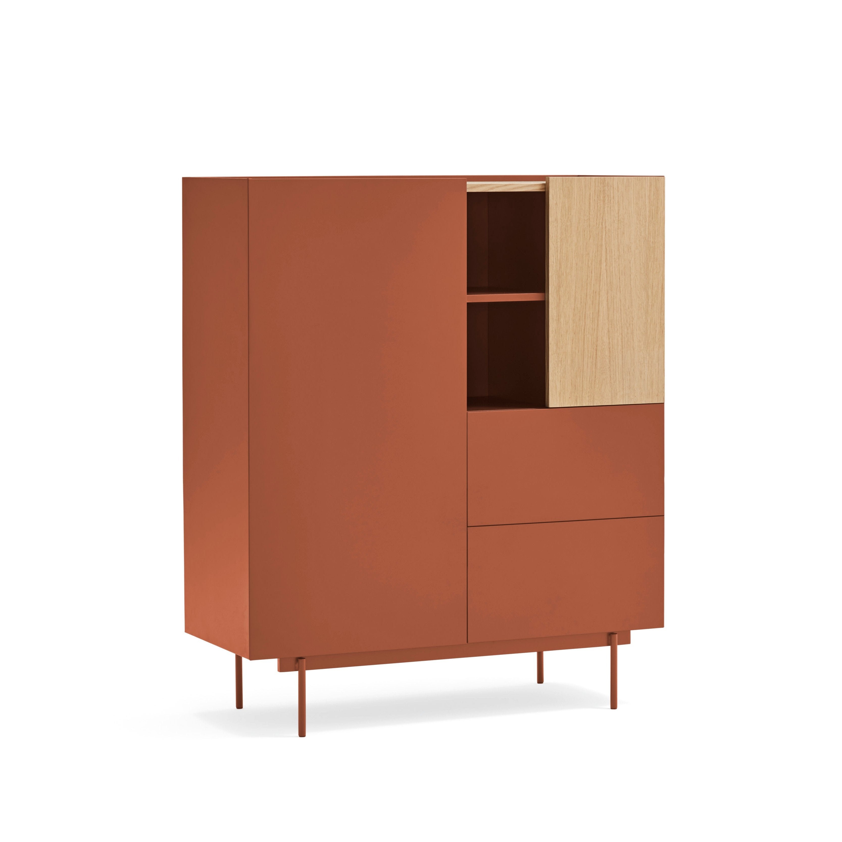 Buffet 2 portes 2 tiroirs 100x120 cm Otto de Teulat en bois de chêne et terre cuite 