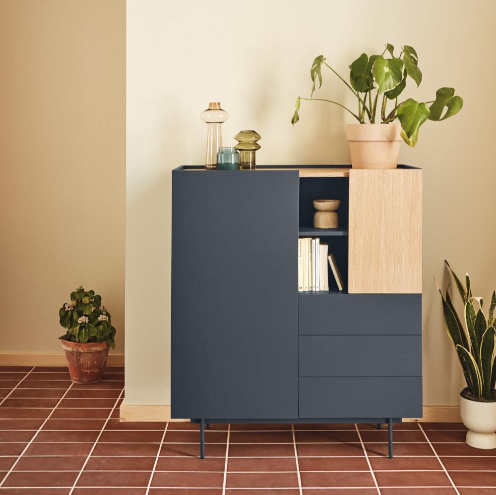 Buffet 2 portes 2 tiroirs 100x120 cm Otto de Teulat en bois chêne anthracite 