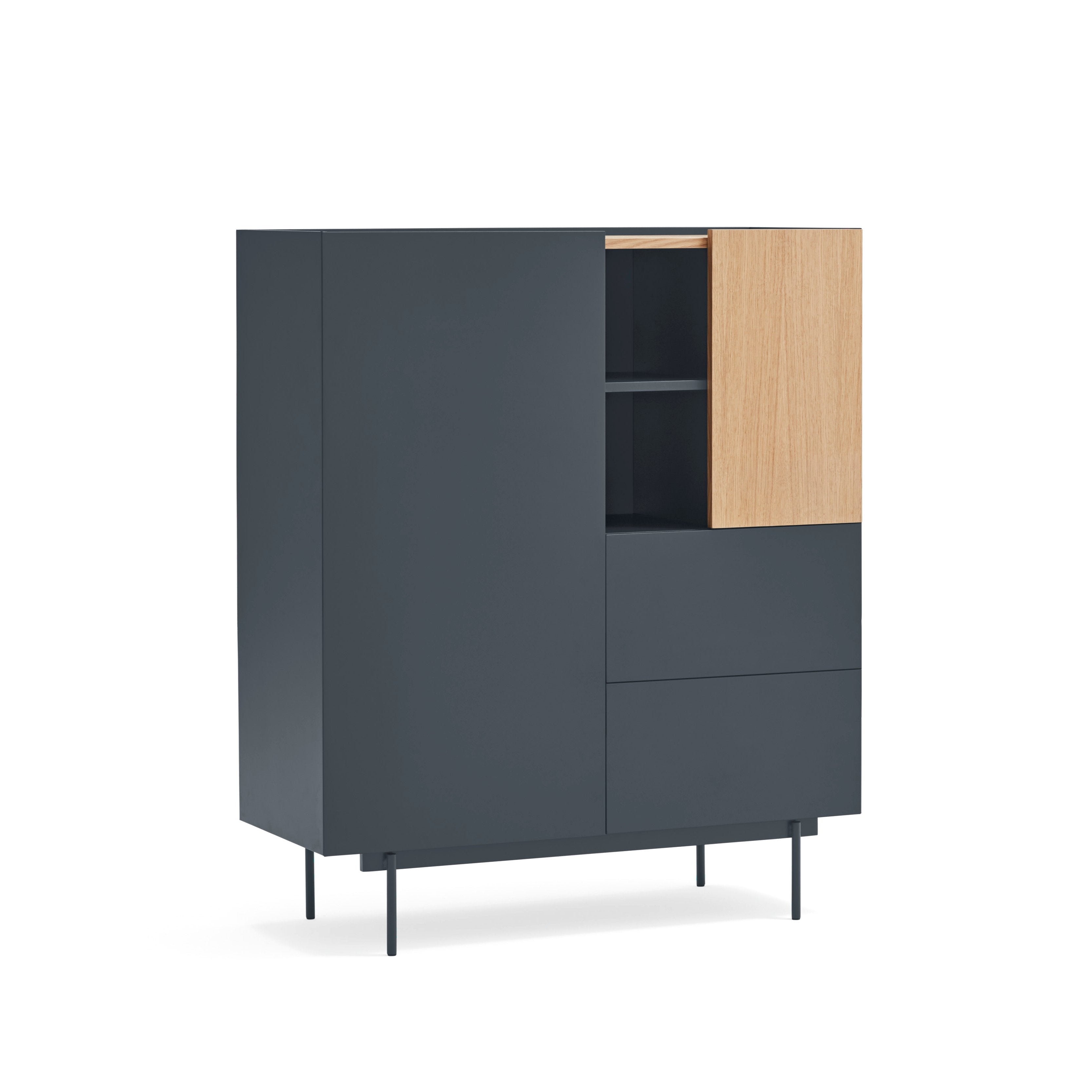 Buffet 2 portes 2 tiroirs 100x120 cm Otto de Teulat en bois chêne anthracite 