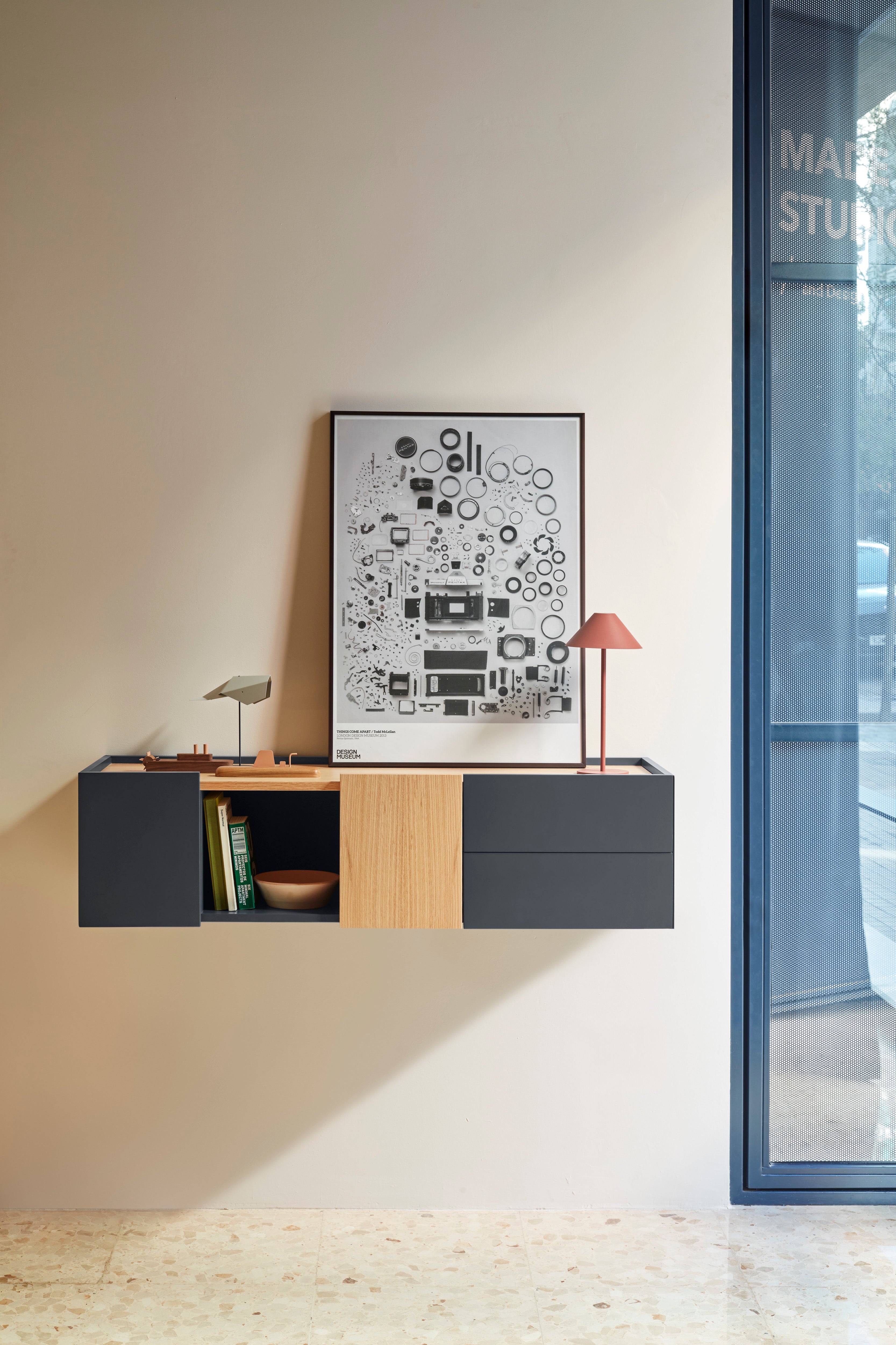 Console suspendue 110x35 cm Otto en bois chêne gris anthracite 