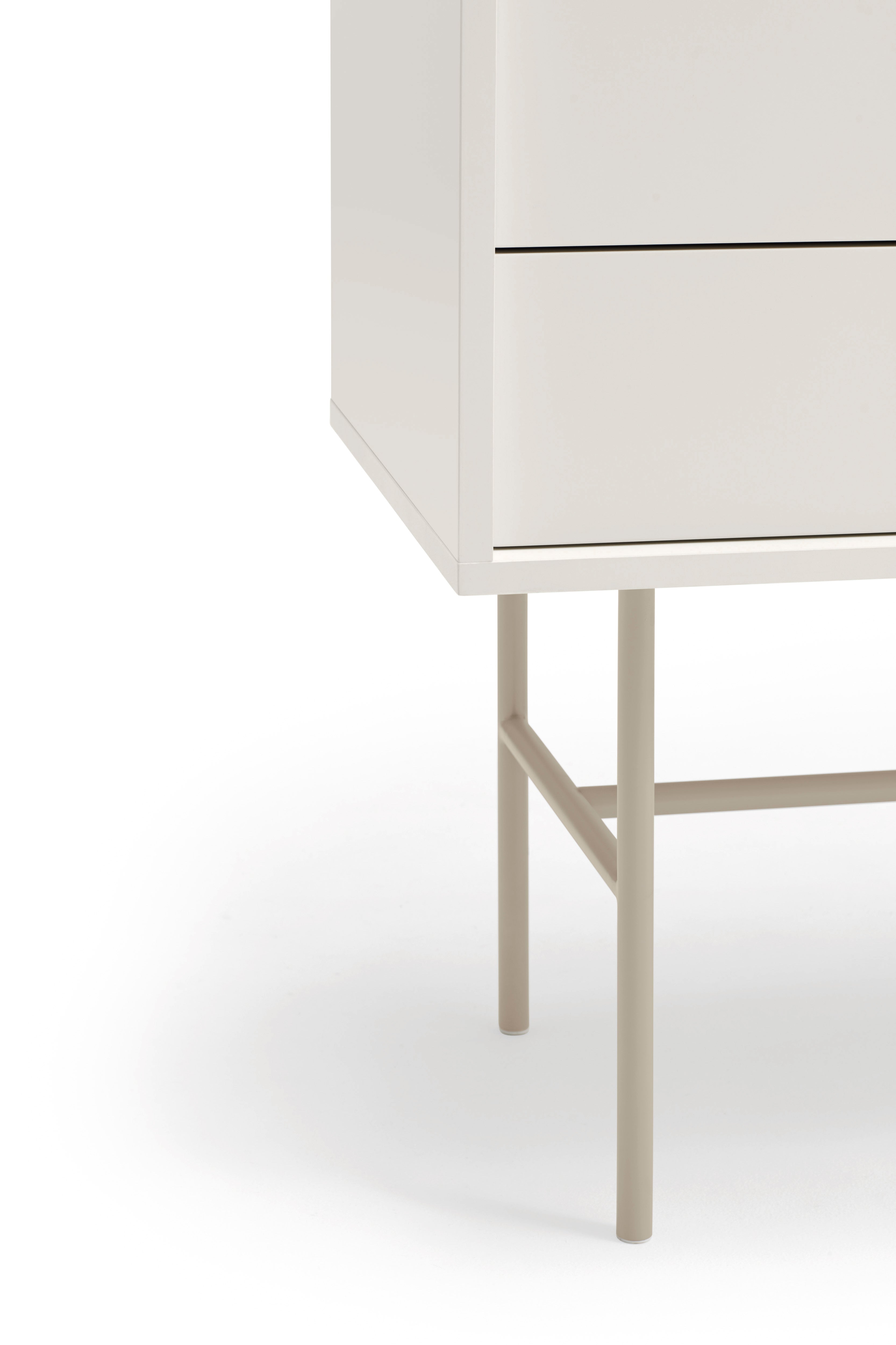 Buffet 3 tiroirs avec porte coulissante laquée crème et sable avec pied en fer Nube par Teulat 180x45cm