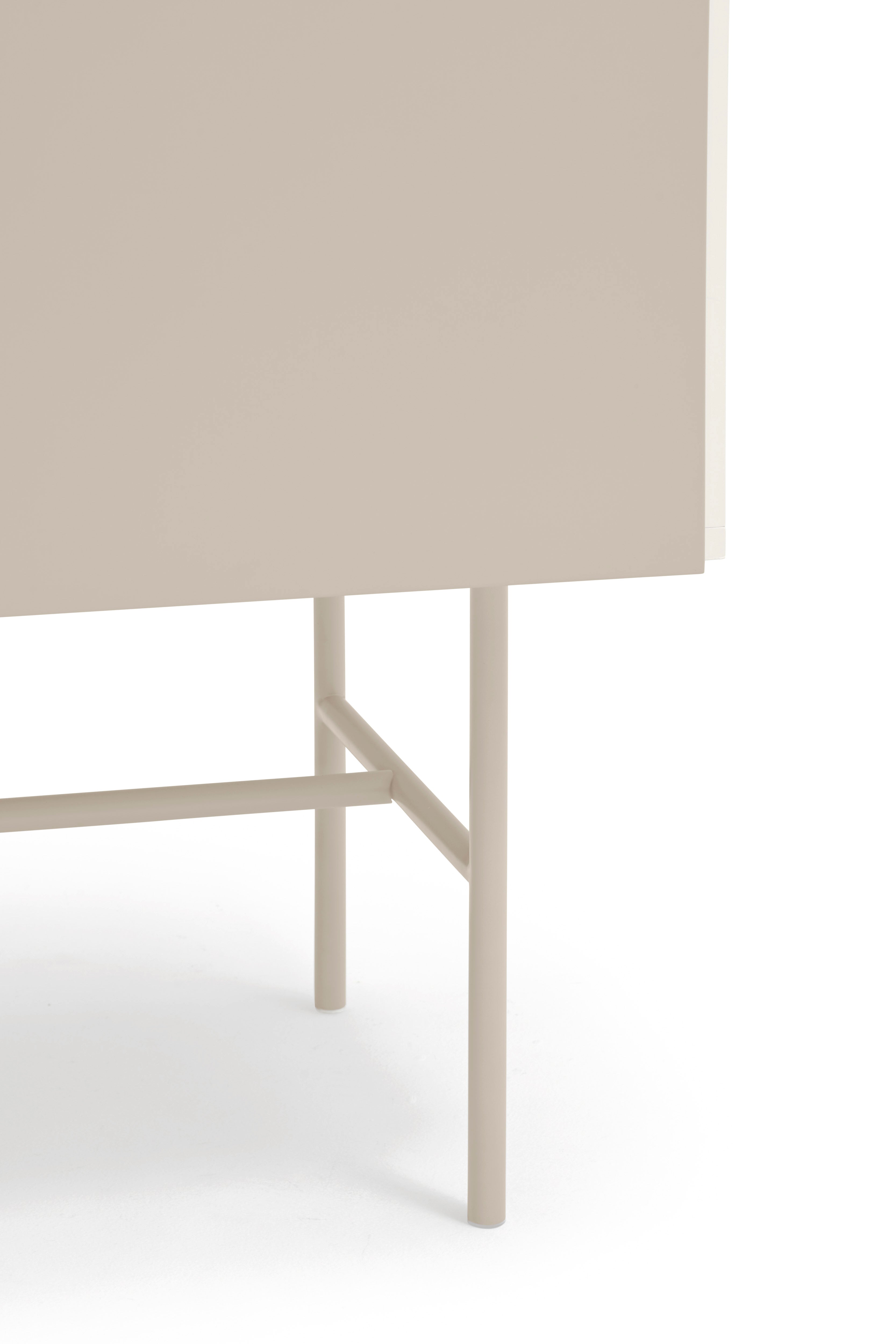 Buffet 3 tiroirs avec porte coulissante laquée crème et sable avec pied en fer Nube par Teulat 180x45cm