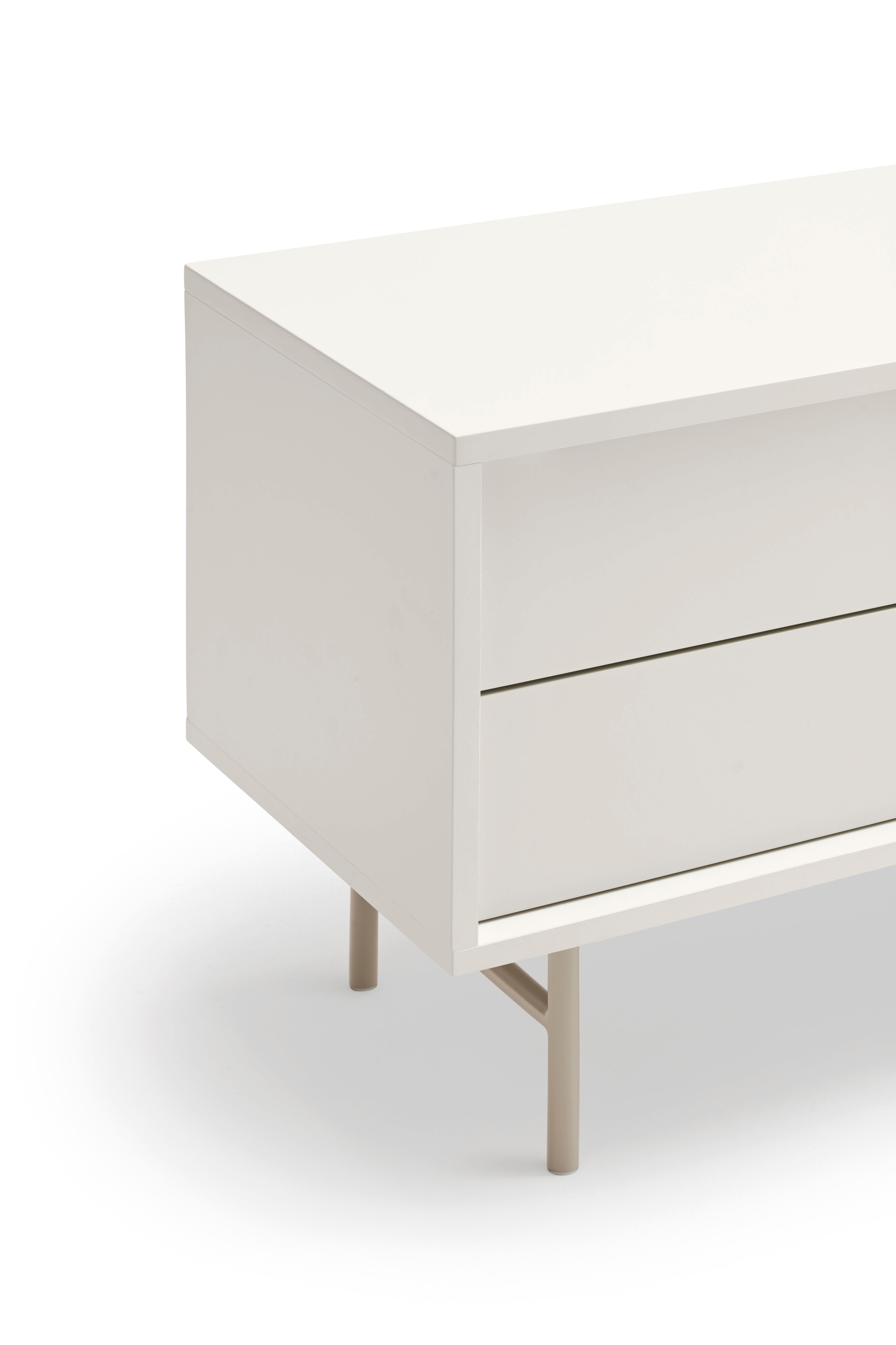 Meuble TV 2 portes et 2 tiroirs 180x56 cm Nube par Teulat laqué crème et sable avec pied en fer 