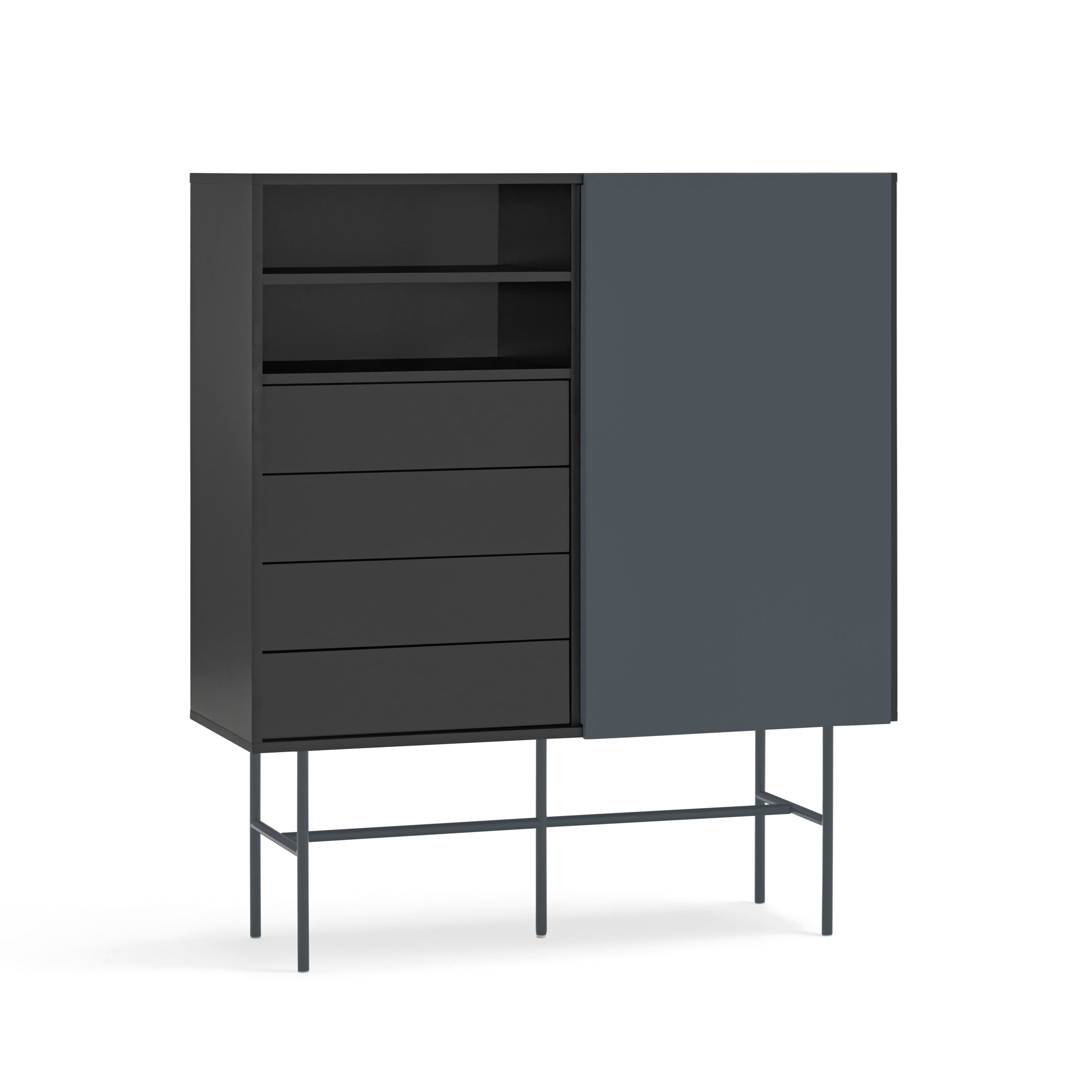 Buffet 4 tiroirs avec porte coulissante noir et gris anthracite Nube par Teulat 120x140 cm
