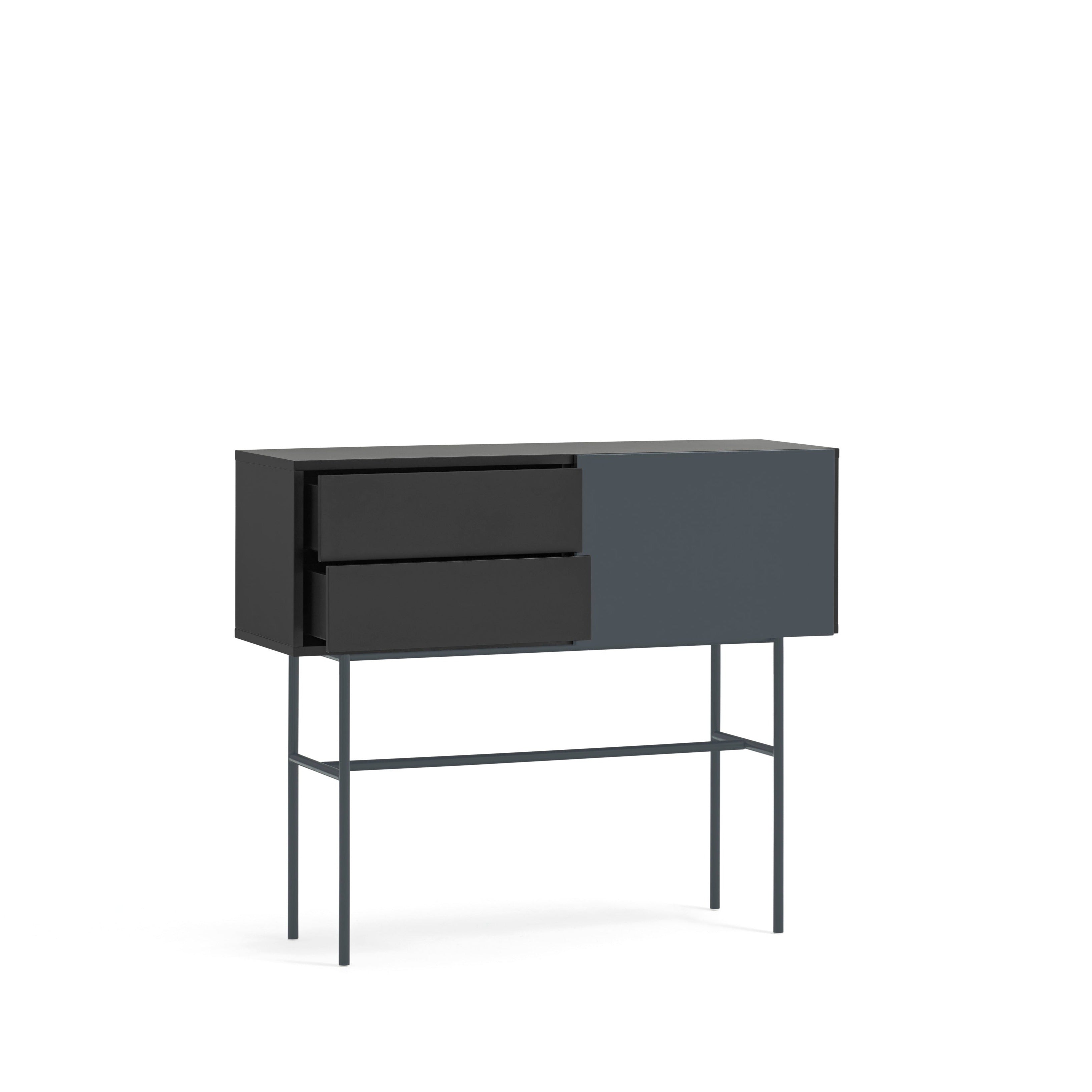 Console 2 tiroirs et porte coulissante laquée noir et gris anthracite Nube par Teulat 110x90 cm