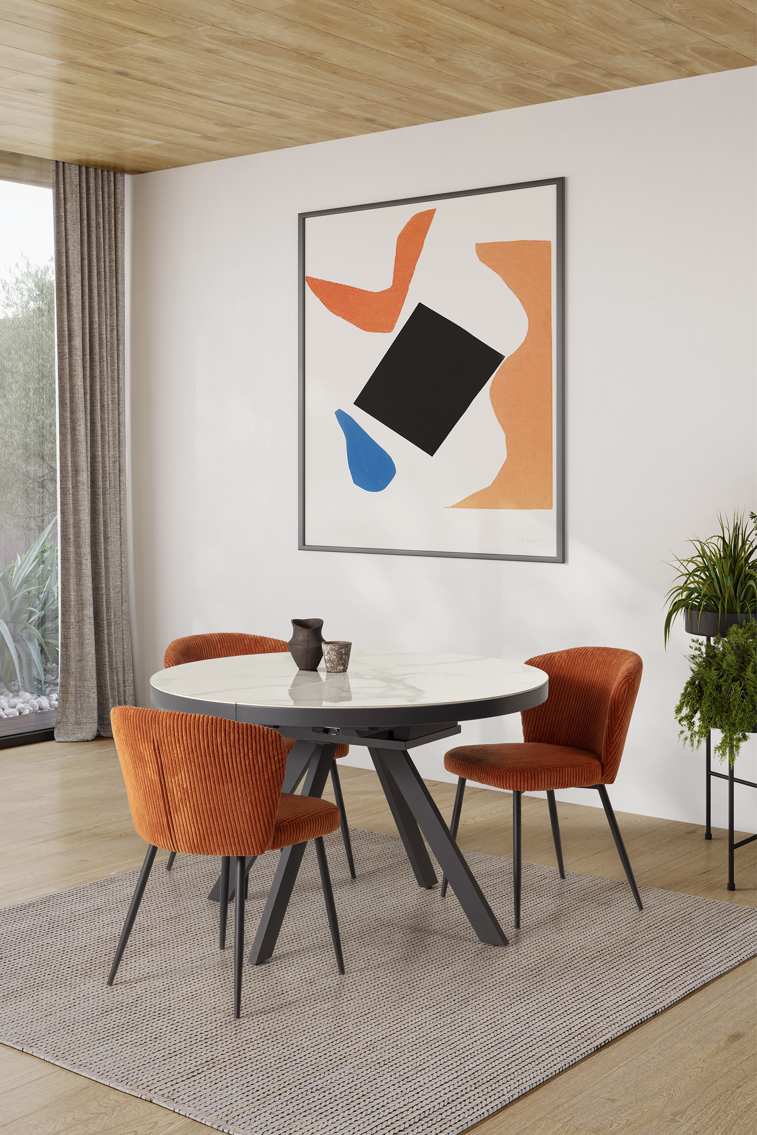 Tavolo tondo allungabile per 4/6 persone in ceramica bianca Bel 120/160x76 cm