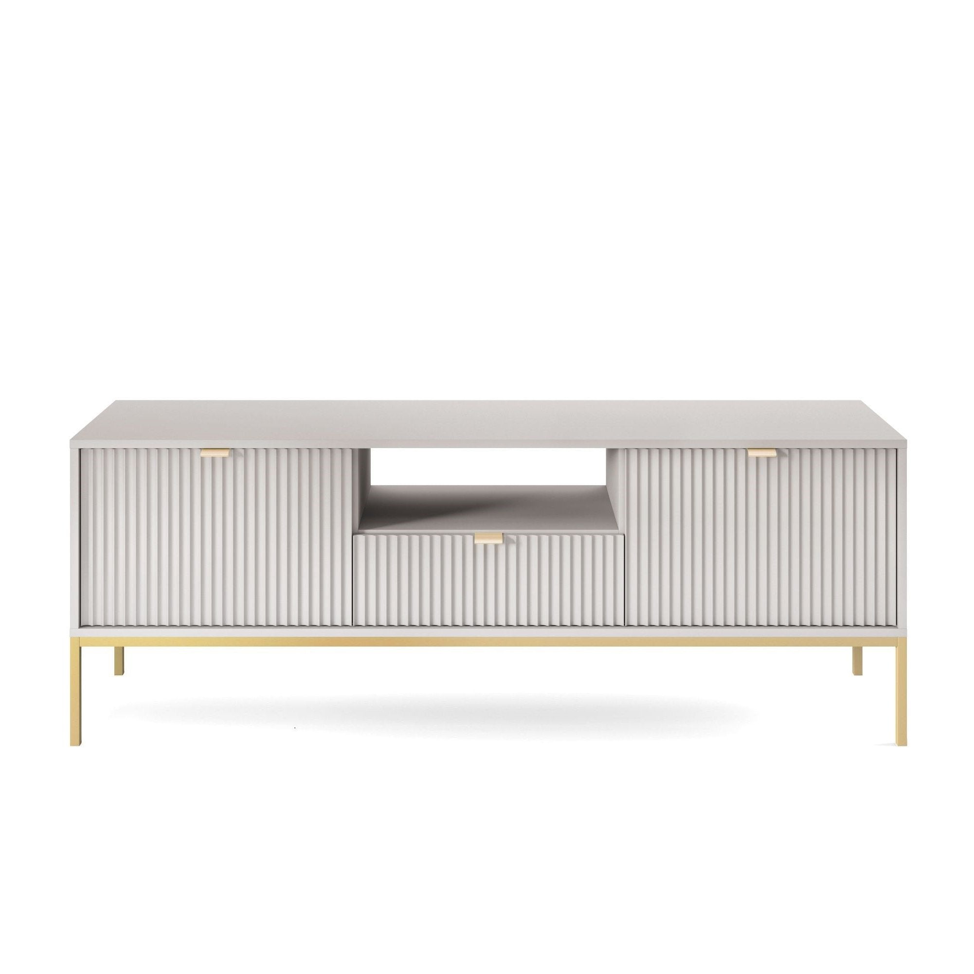 Meuble TV avec pieds en métal 2 portes et 1 tiroir en bois laminé Miseno 154x56 cm