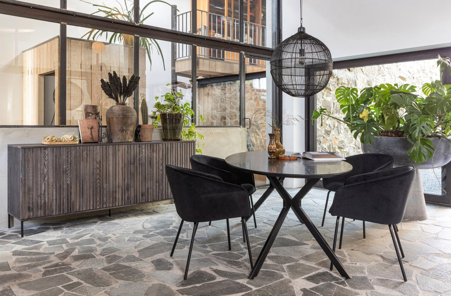 Lampada a sospensione nera opaca Enes 60x50 cm