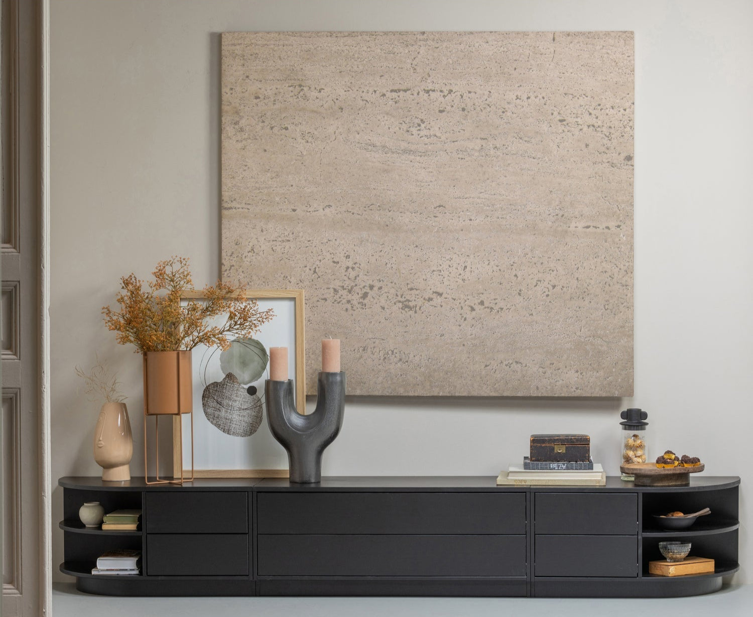 Meuble TV 2 tiroirs en bois de pin noir Finca 40x78 cm 