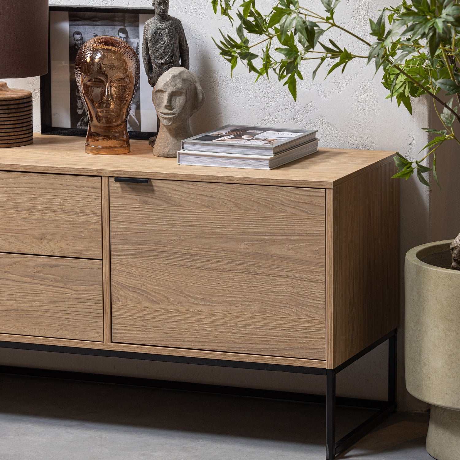 Mobile TV 1 anta 2 cassetti in legno di pino Silas 60x180 cm