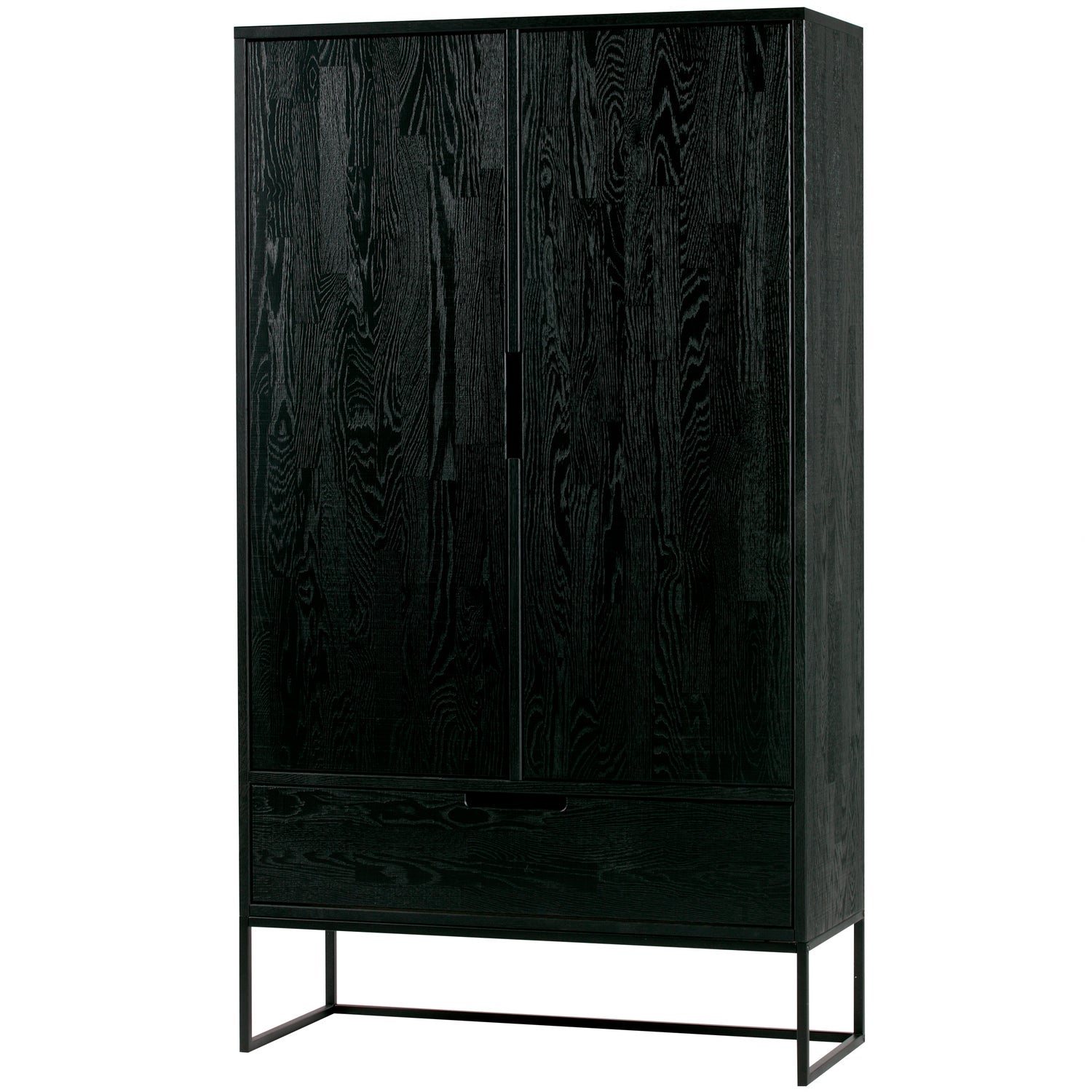 Credenza 2 ante 1 cassetto in legno di frassino nero Silas 149x85 cm