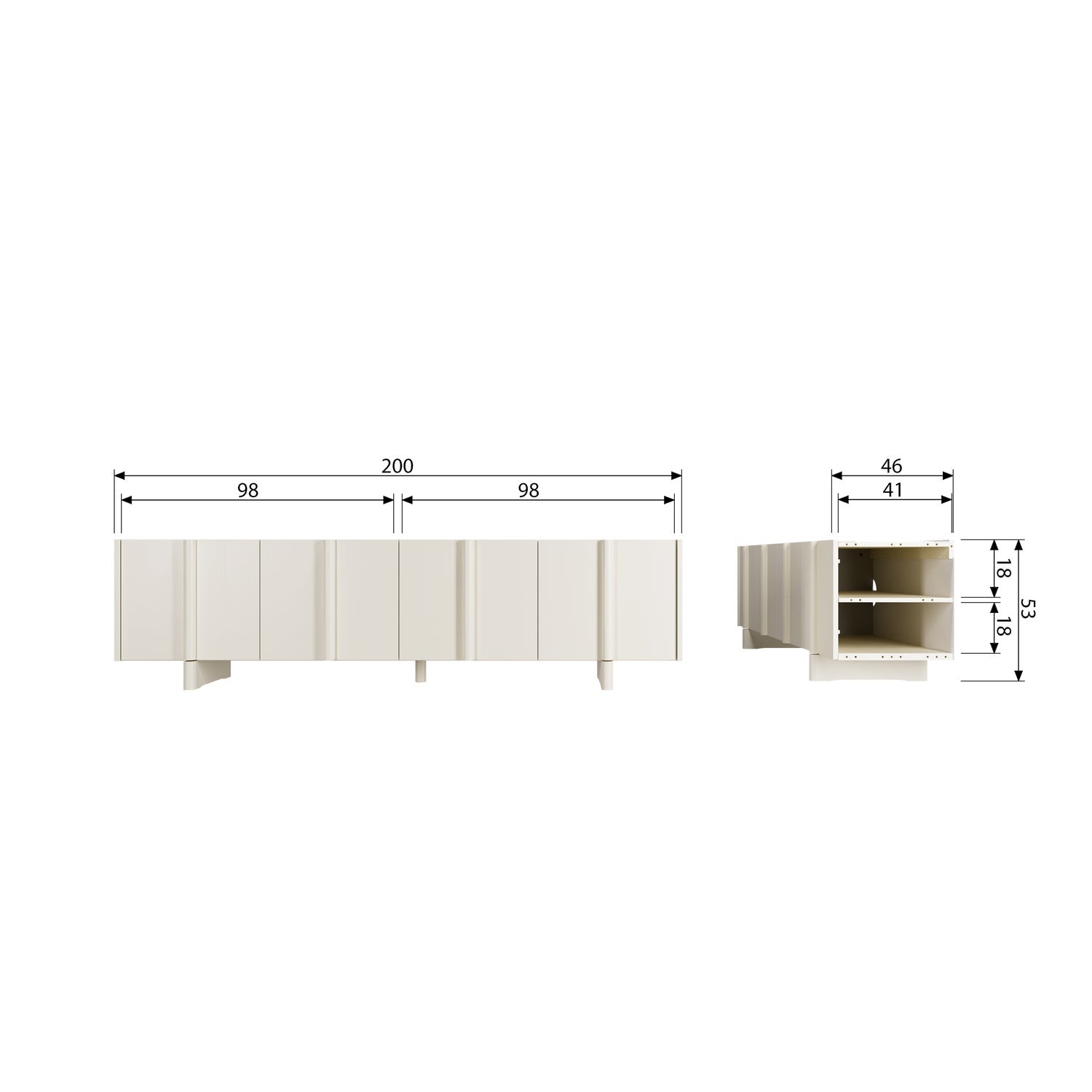 Meuble TV 4 portes en bois de pin Basu 53x200 cm
