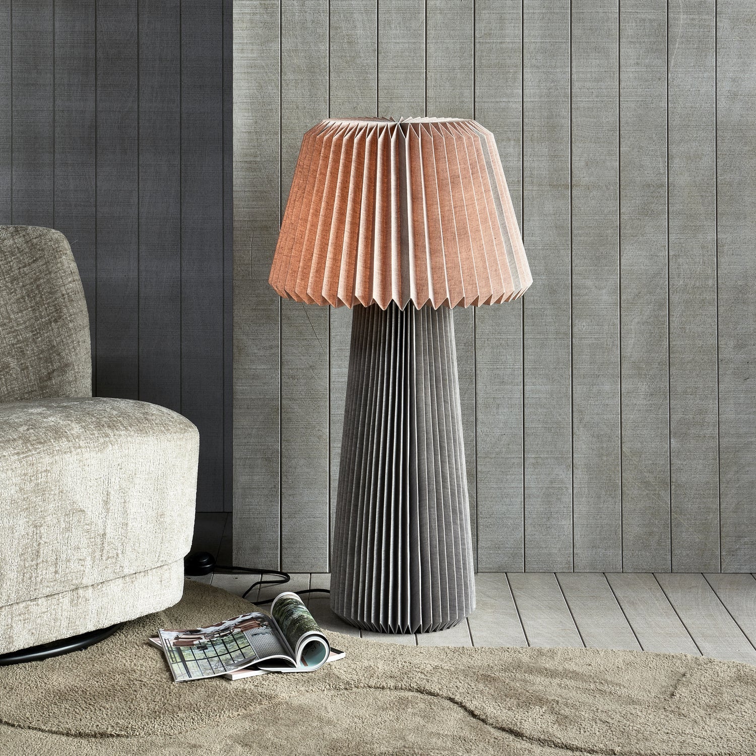 Lampe de sol en papier gris chaud Sami 95x47 cm