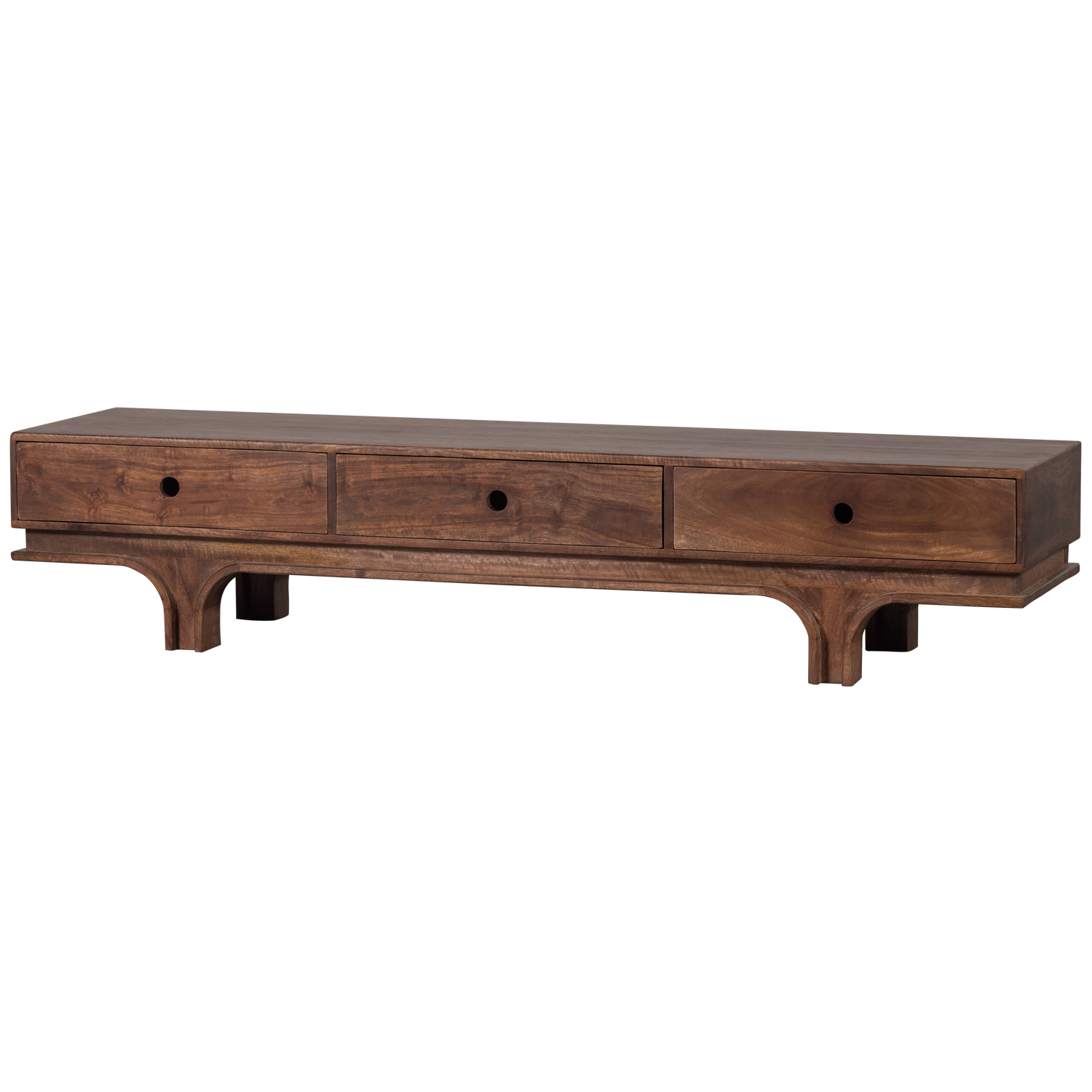 Meuble TV 3 tiroirs en bois de manguier Staes 37x180 cm