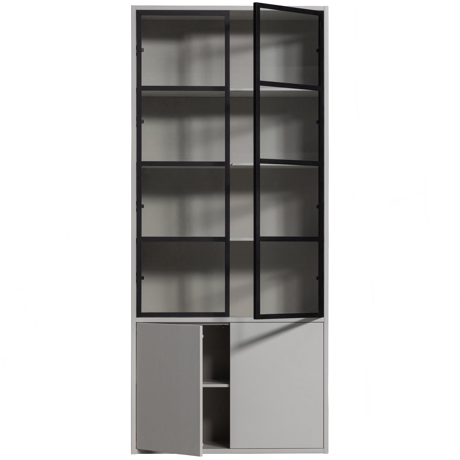 Vetrina 4 ante in legno di pino grigio nebbia Basic 230x101 cm