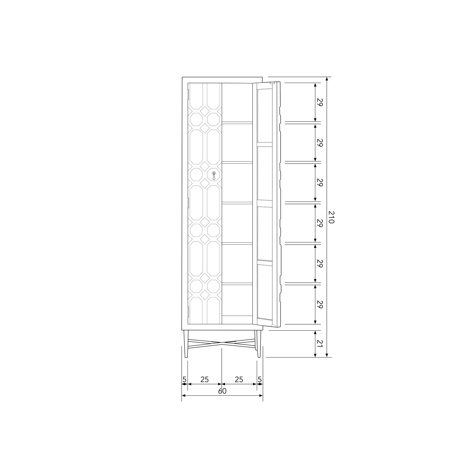 Credenza 2 ante in legno di pino nero Bequest 210x60 cm