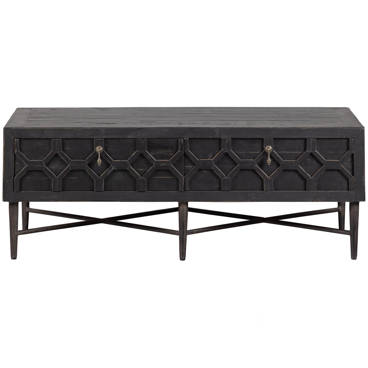 Tavolino 2 cassetti in legno di pino nero Bequest 46x120 cm