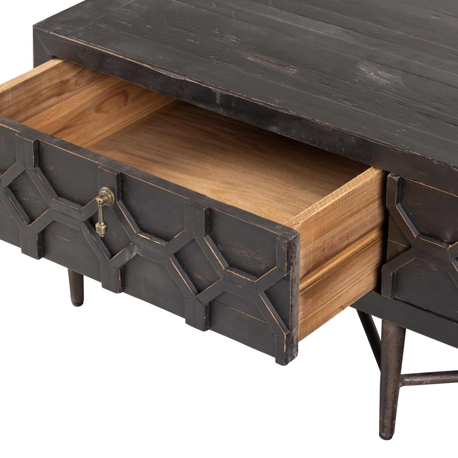 Tavolino 2 cassetti in legno di pino nero Bequest 46x120 cm