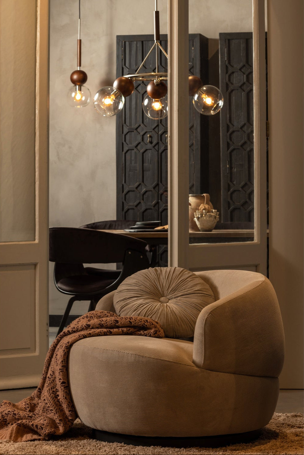 Lampada a sospensione in legno di noce/vetro Babble