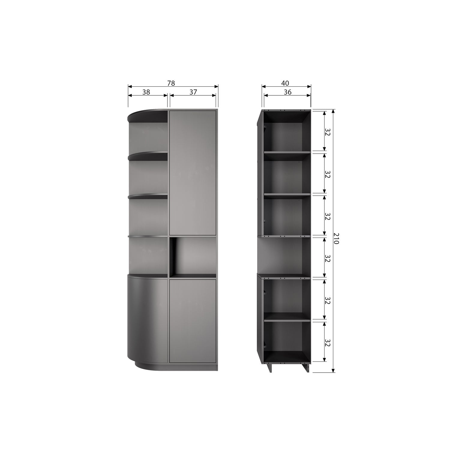 Buffet 2 portes en bois de pin noir mat Finca 210x78 cm