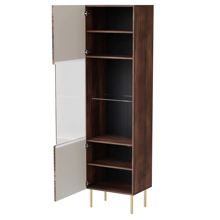 Vitrine 1 porte noyer avec pied en métal Deco 50x187 cm