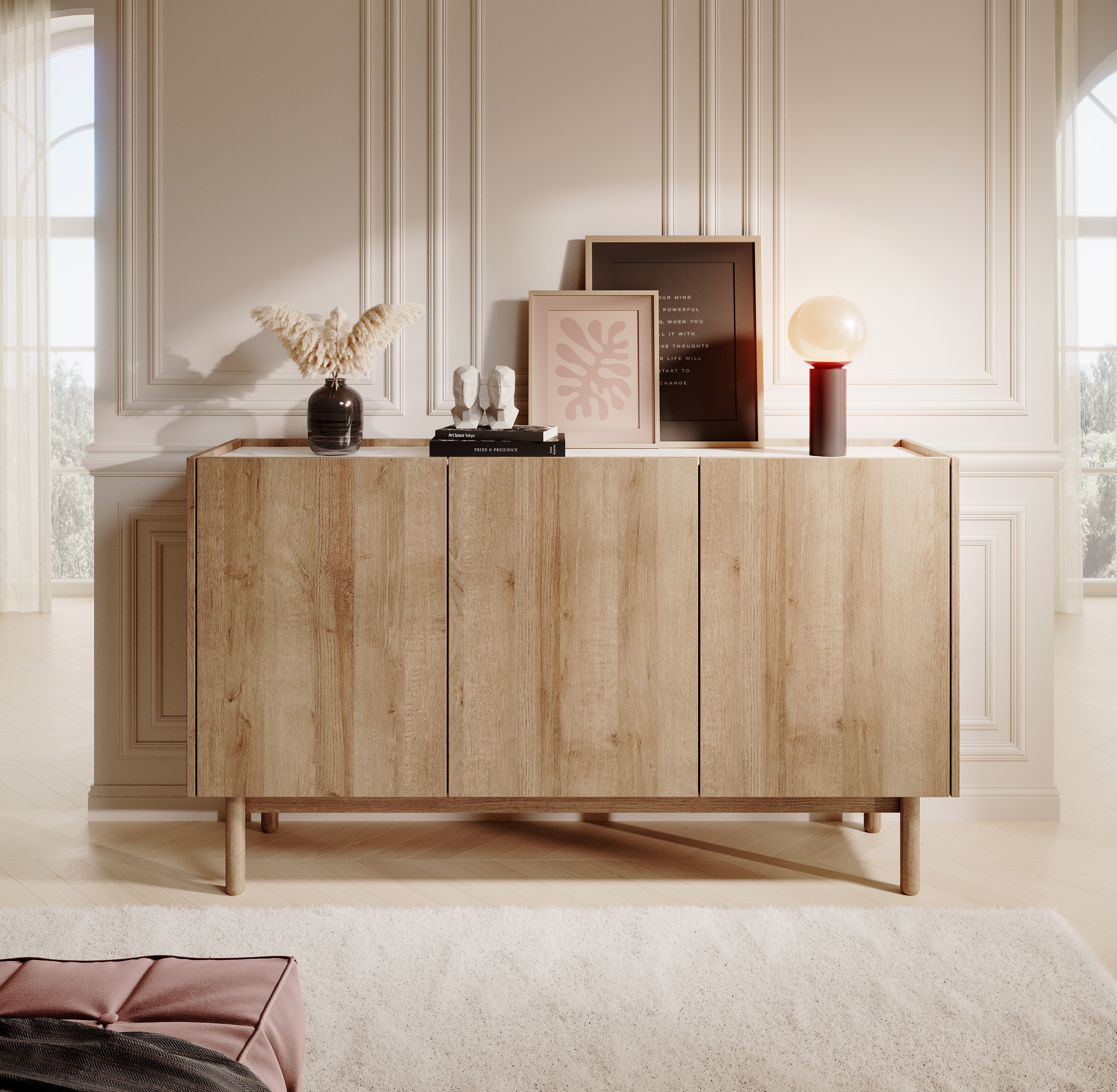 Buffet 3 portes en bois laminé Arnesia 144x83 cm