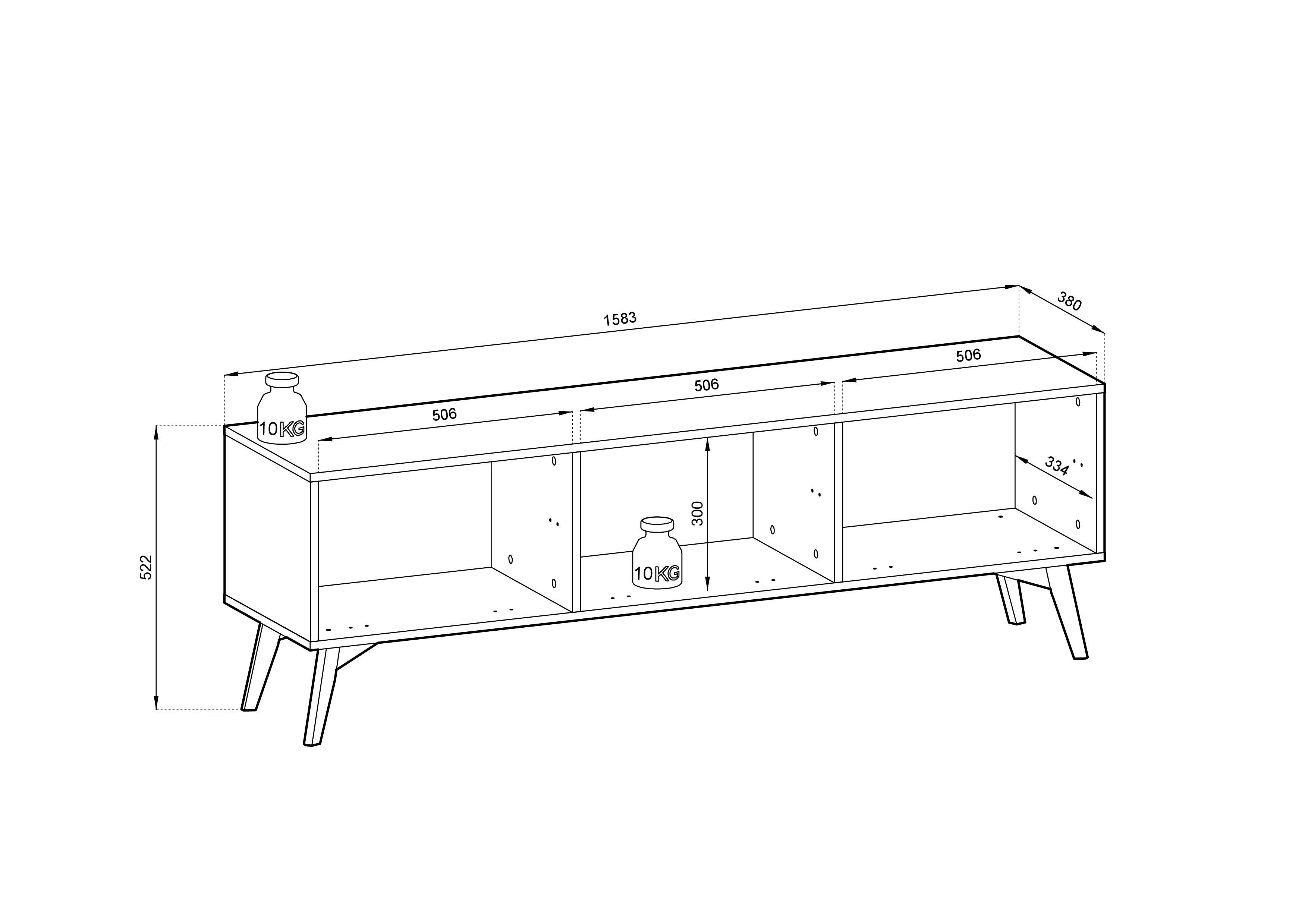 Meuble TV 3 portes en bois laminé Vanity 158x52 cm