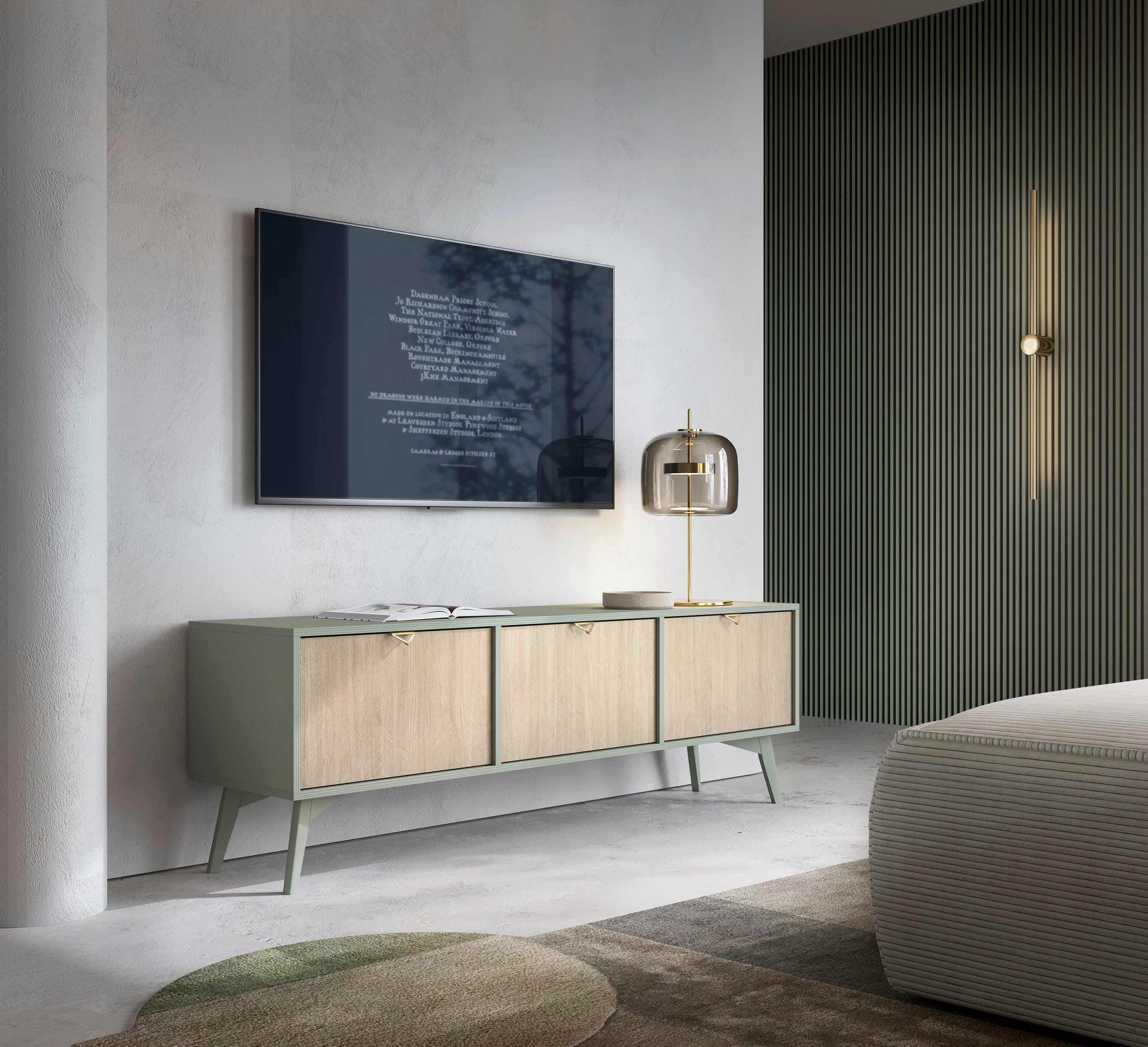 Meuble TV 3 portes en bois laminé Vanity 158x52 cm