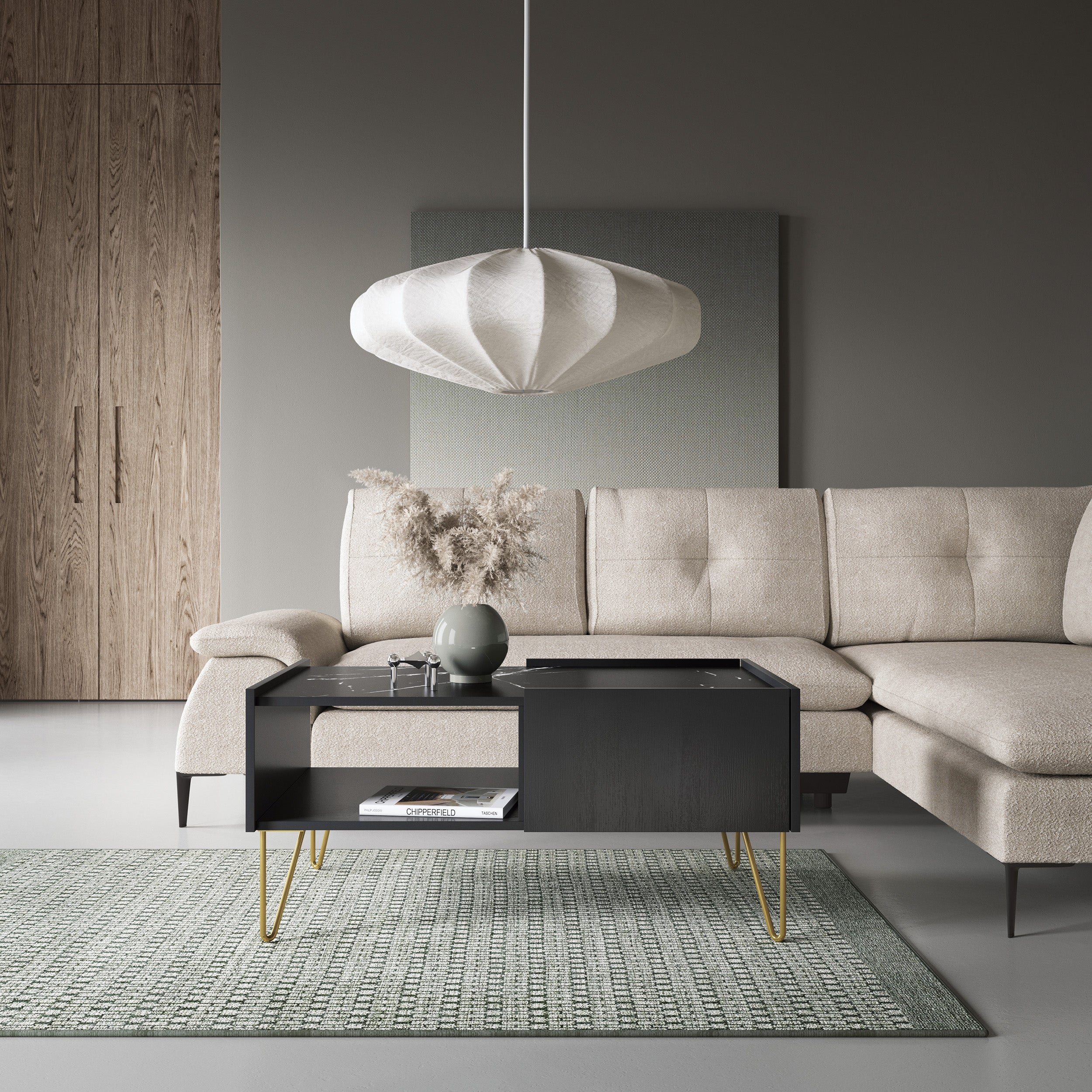 Table basse 2 tiroirs avec plateau effet marbre Margo 97x45 cm