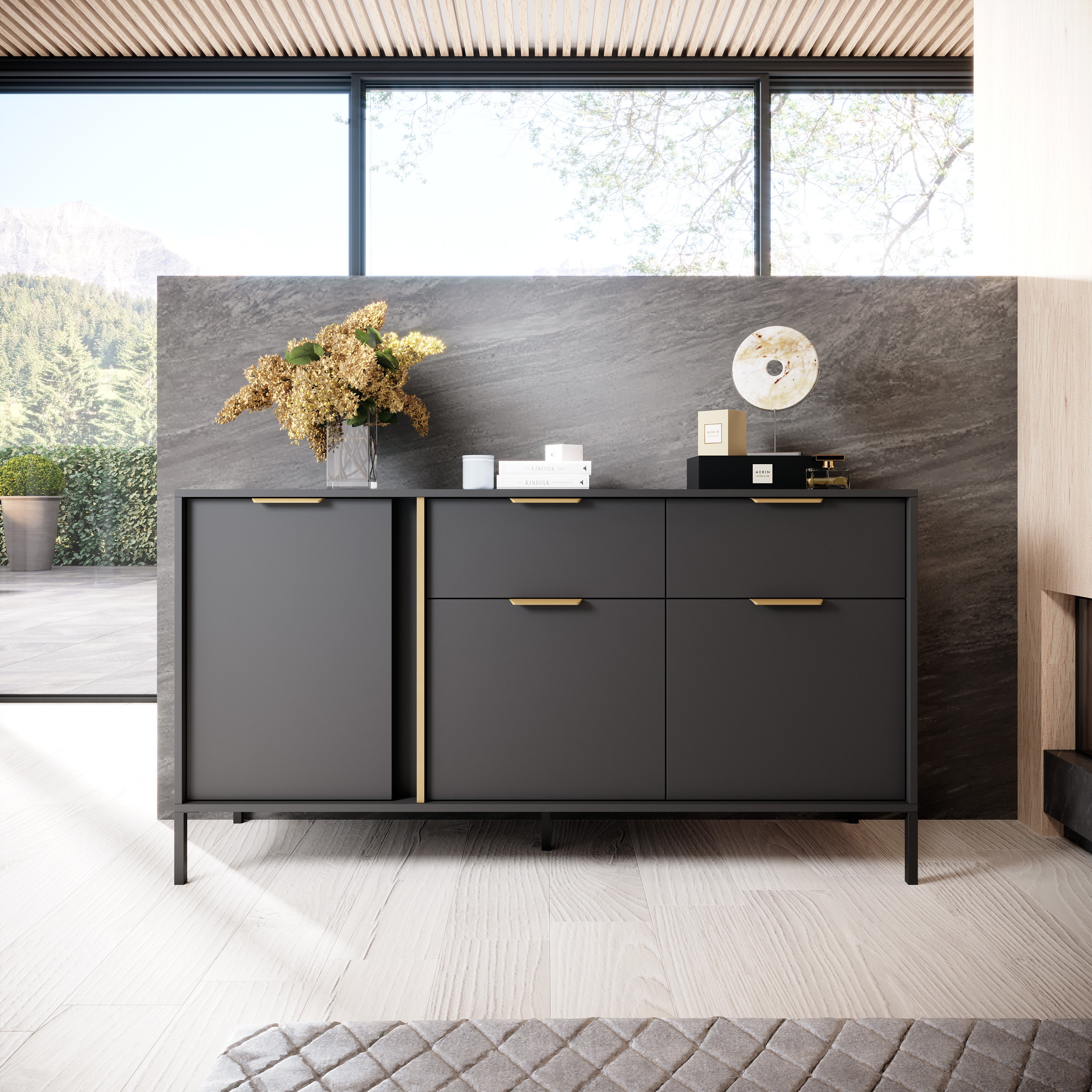 Madia con 3 ante e 2 cassetti antracite Venere 153x81 cm