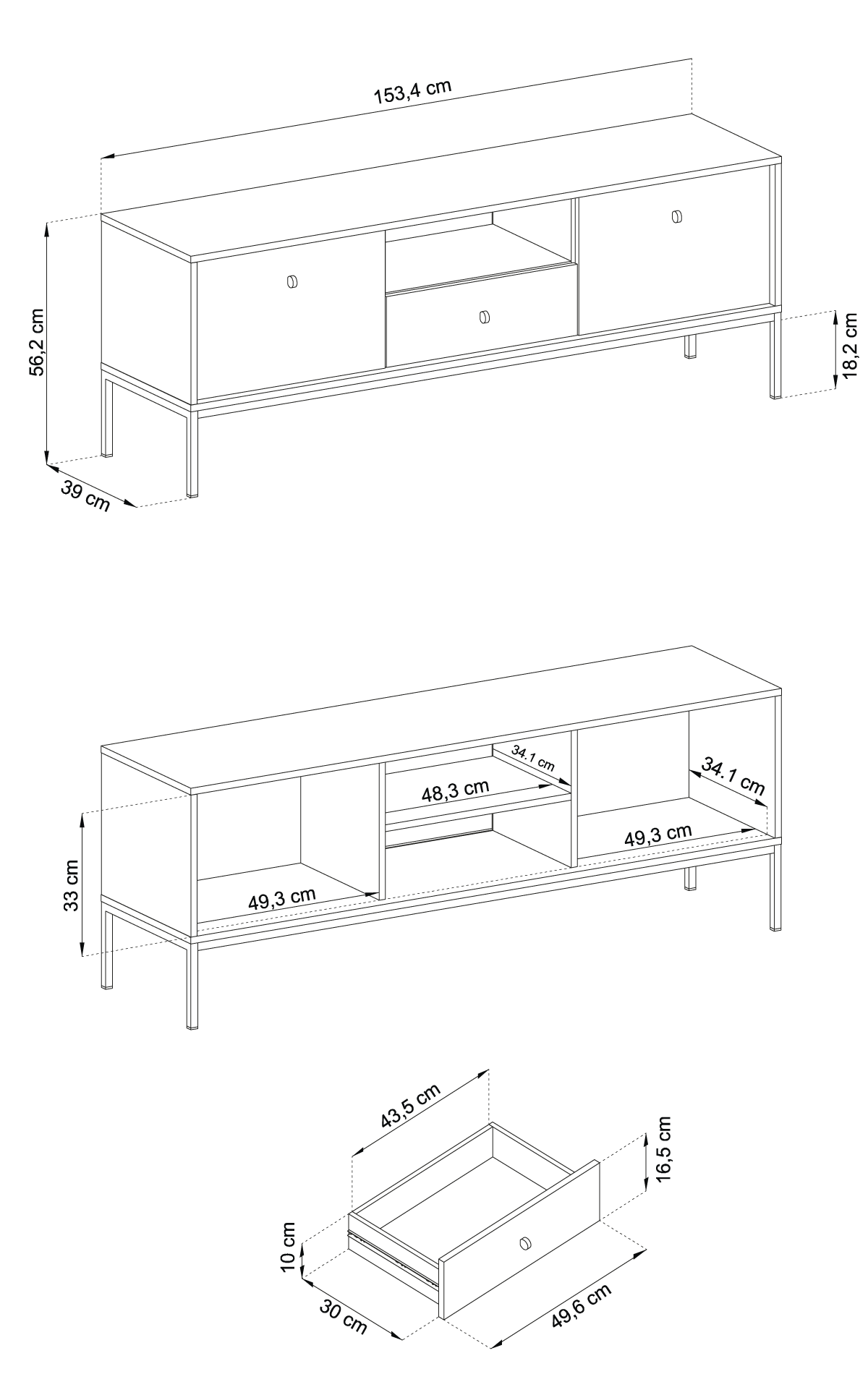 Meuble TV 2 portes 1 tiroir et pieds en bois laminé bleu Canterno 154x39 cm 