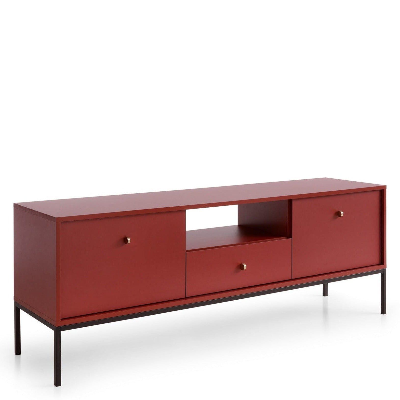 Meuble TV bordeaux 2 portes 1 tiroir et pieds en bois laminé Canterno 154x39 cm 