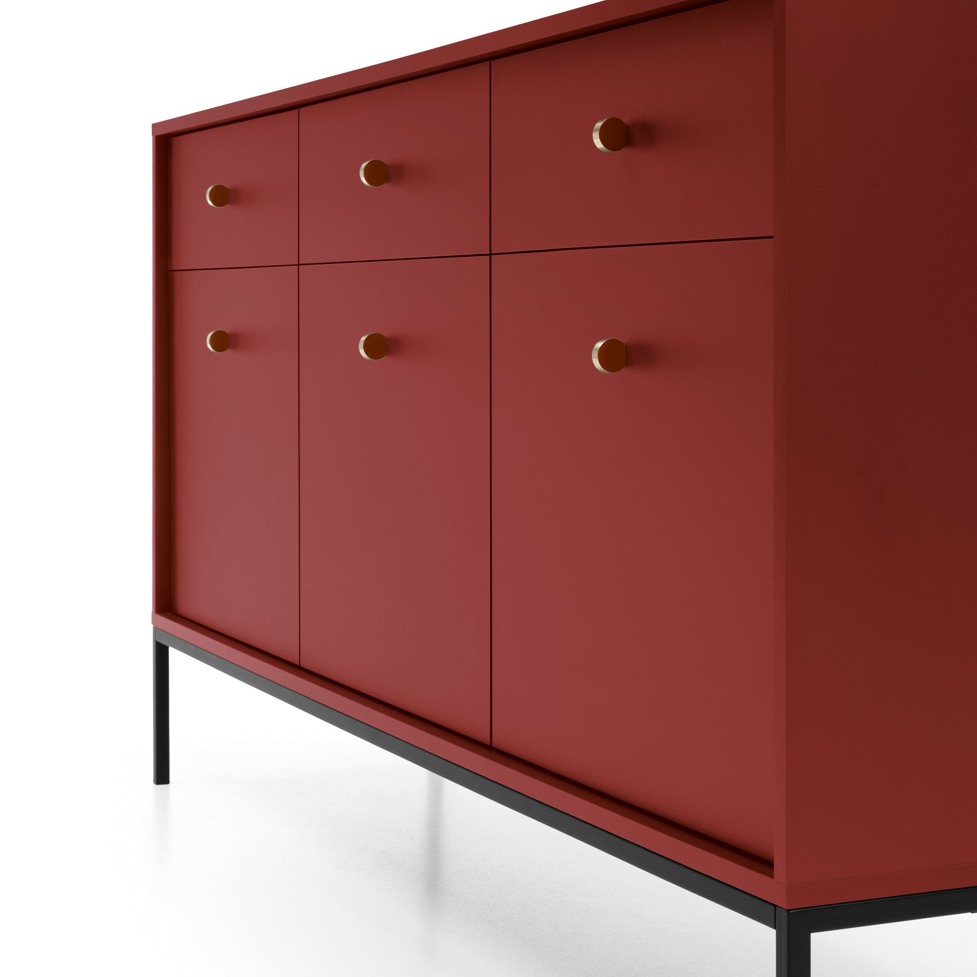 Buffet 3 portes 3 tiroirs et pieds en bois laminé Canterno 154x39 cm 