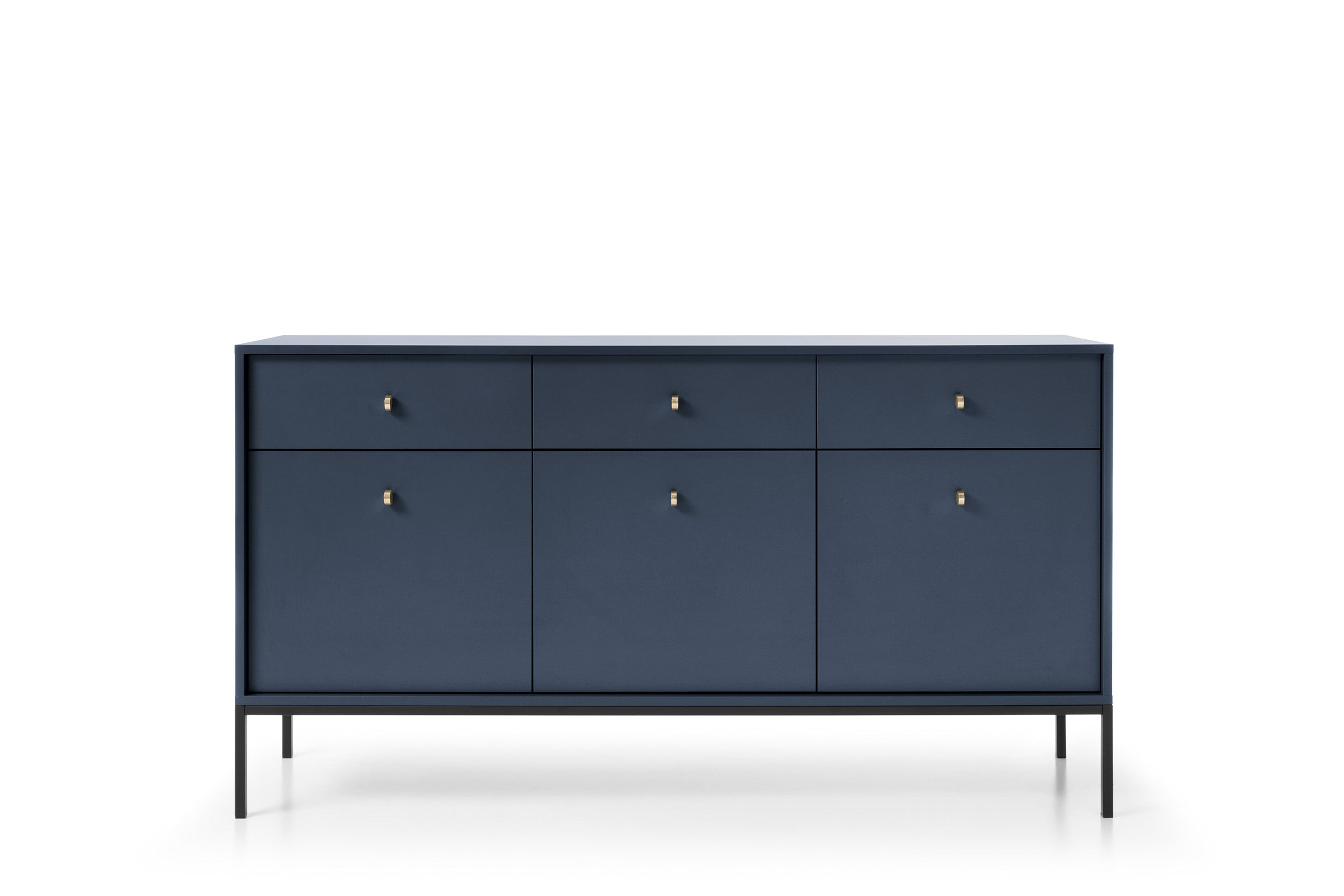 Buffet 3 portes 3 tiroirs et pieds en bois laminé bleu Canterno 154x39 cm  