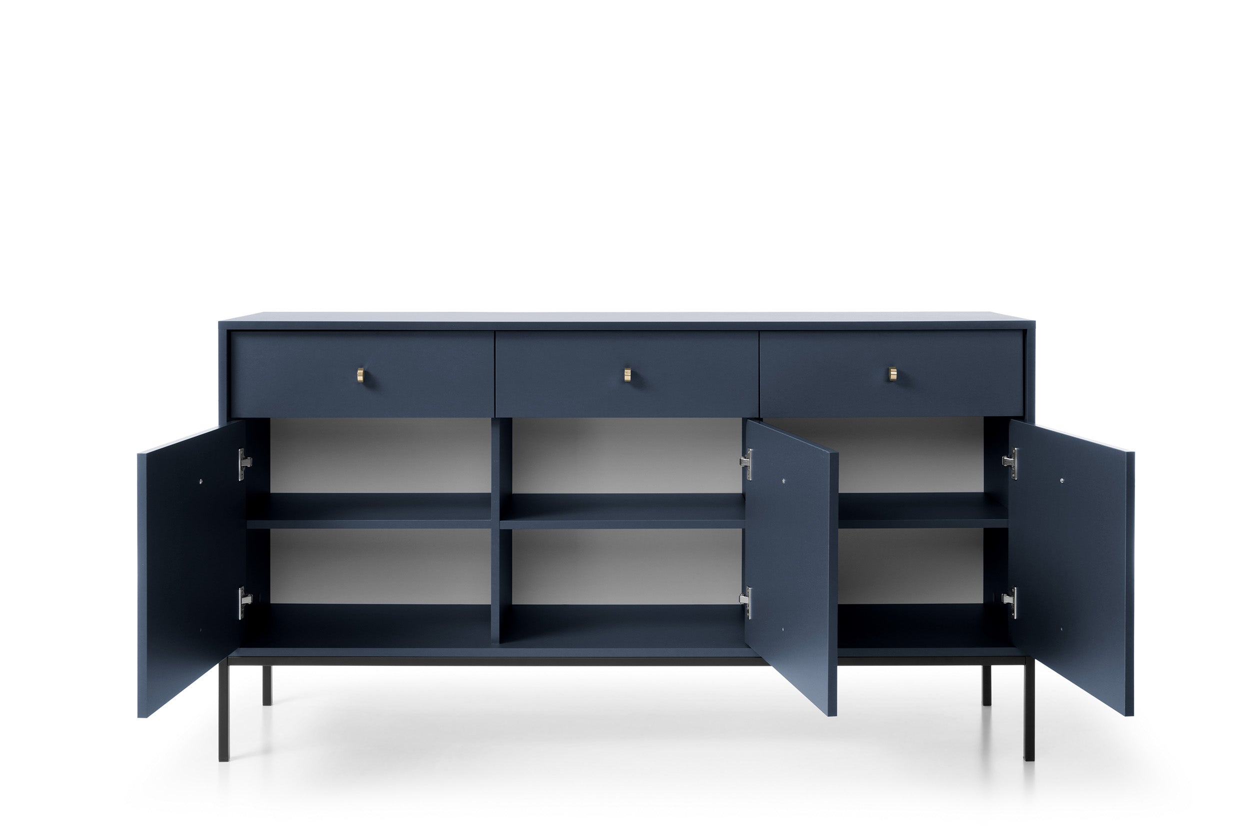 Buffet 3 portes 3 tiroirs et pieds en bois laminé bleu Canterno 154x39 cm  