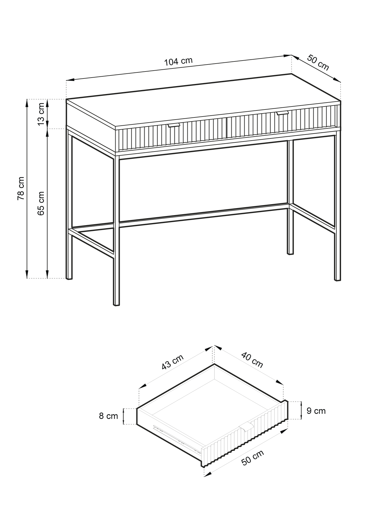 Console blanche 2 tiroirs en bois laminé avec pieds en métal Miseno 104x78 cm 
