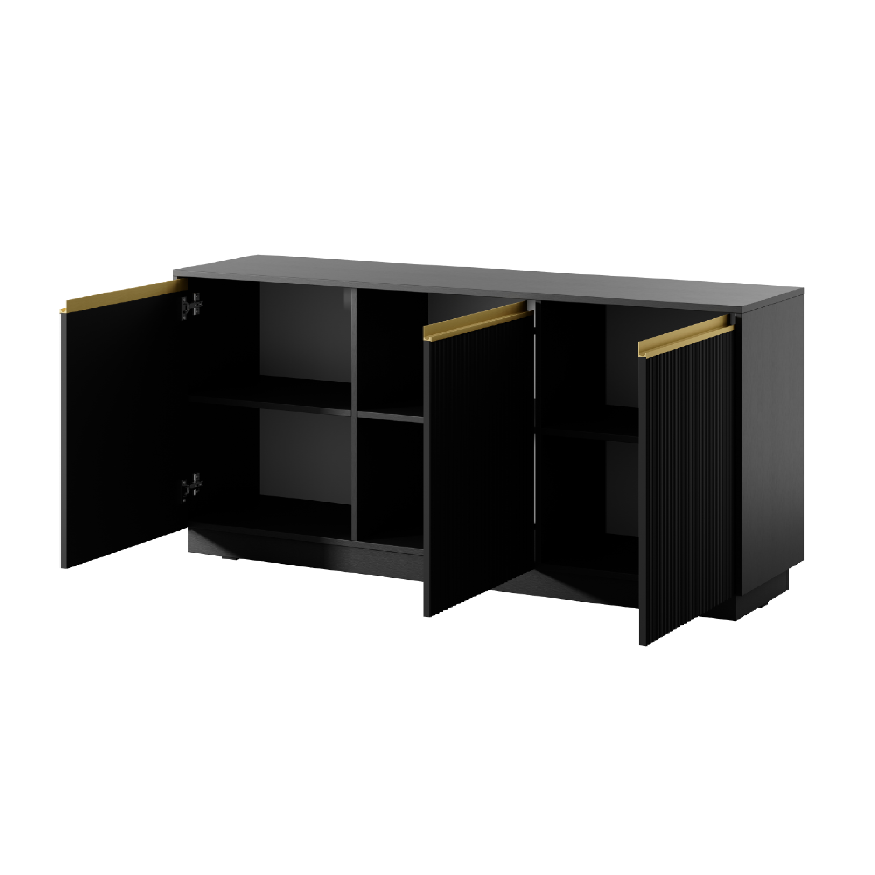 Buffet 3 portes en bois laminé doré 154x72 cm