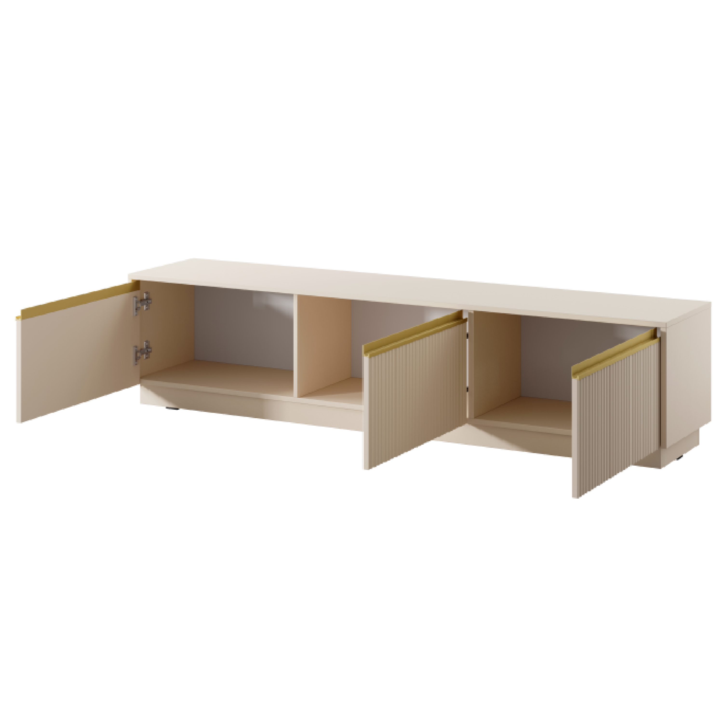 Meuble TV 3 portes en bois laminé doré 180x42 cm