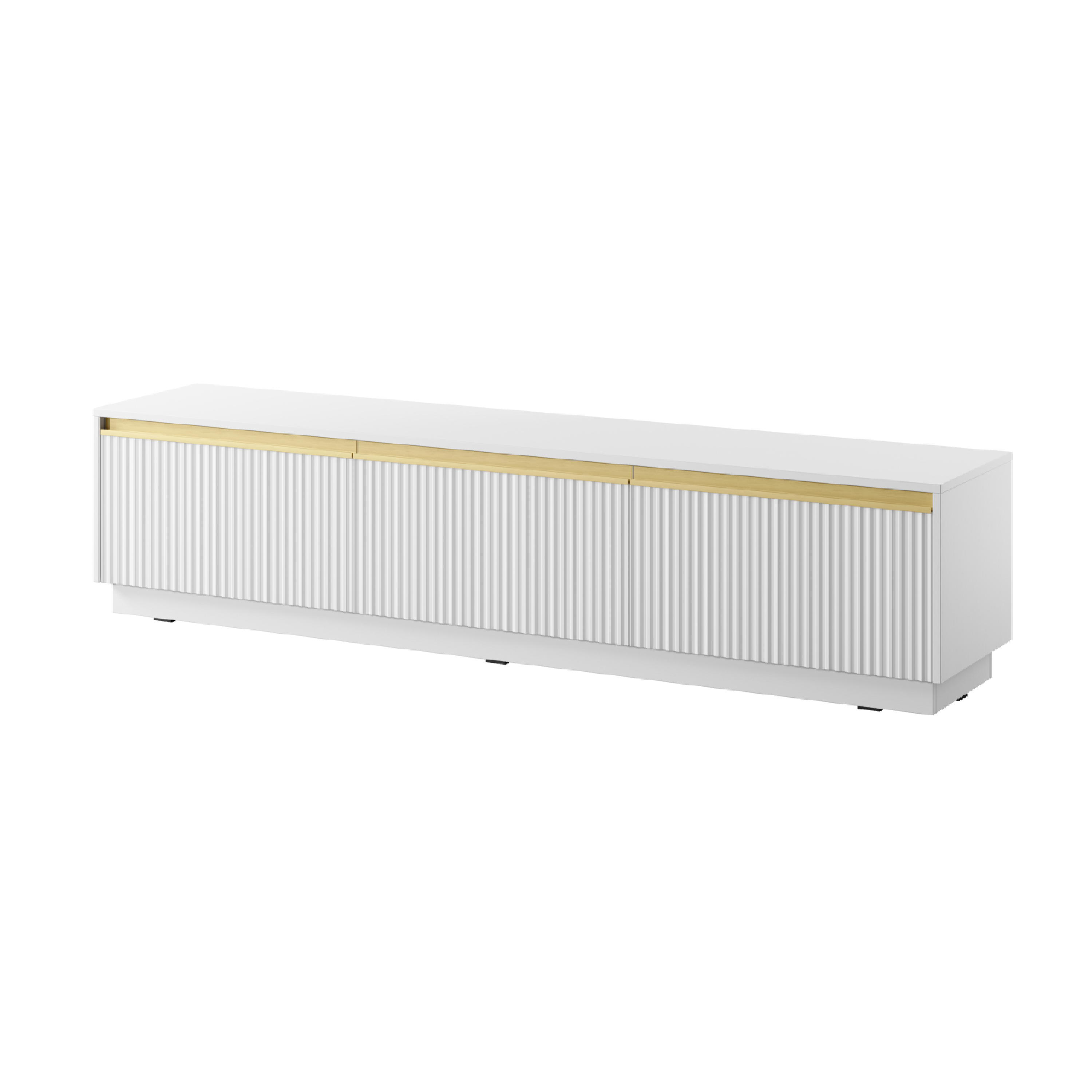 Meuble TV 3 portes en bois laminé doré 180x42 cm