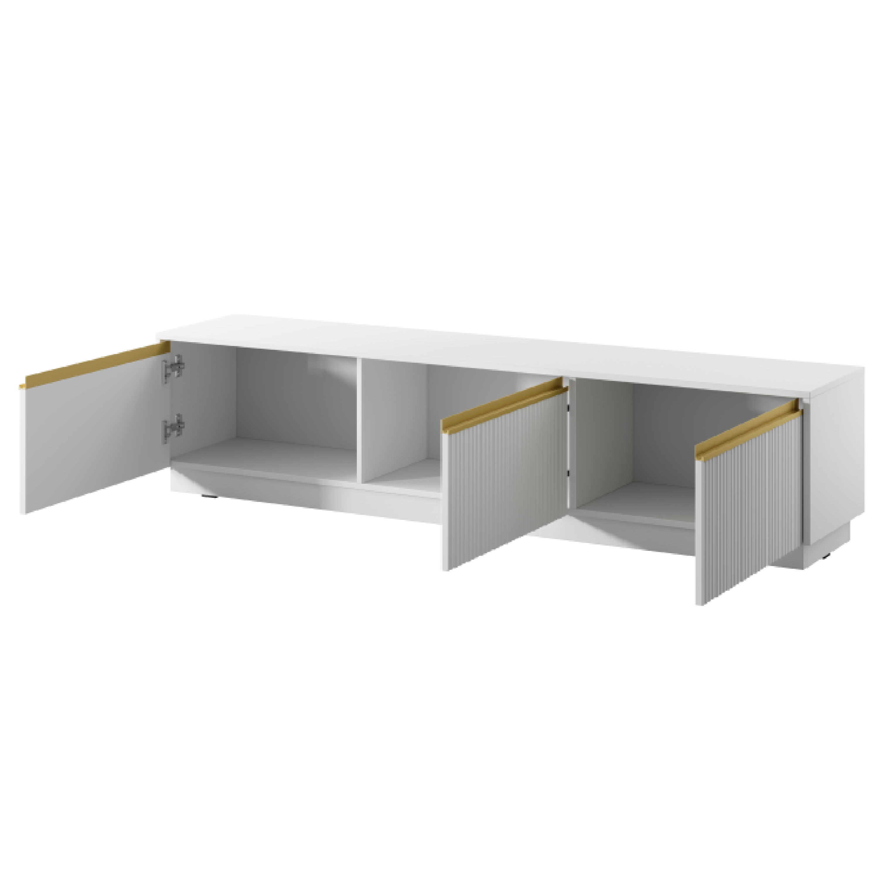 Meuble TV 3 portes en bois laminé doré 180x42 cm